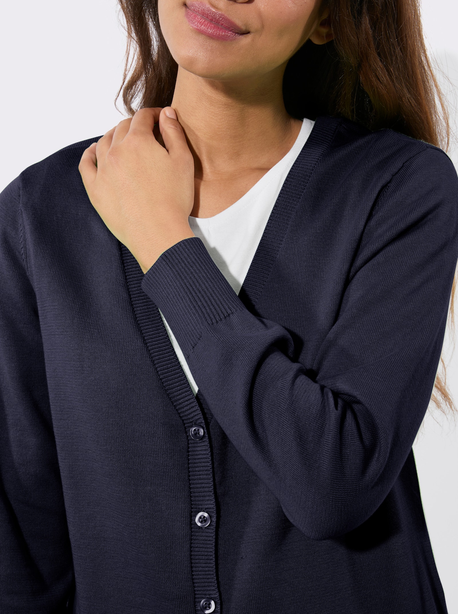 Veste longue en tricot avec bords-côtes - marine