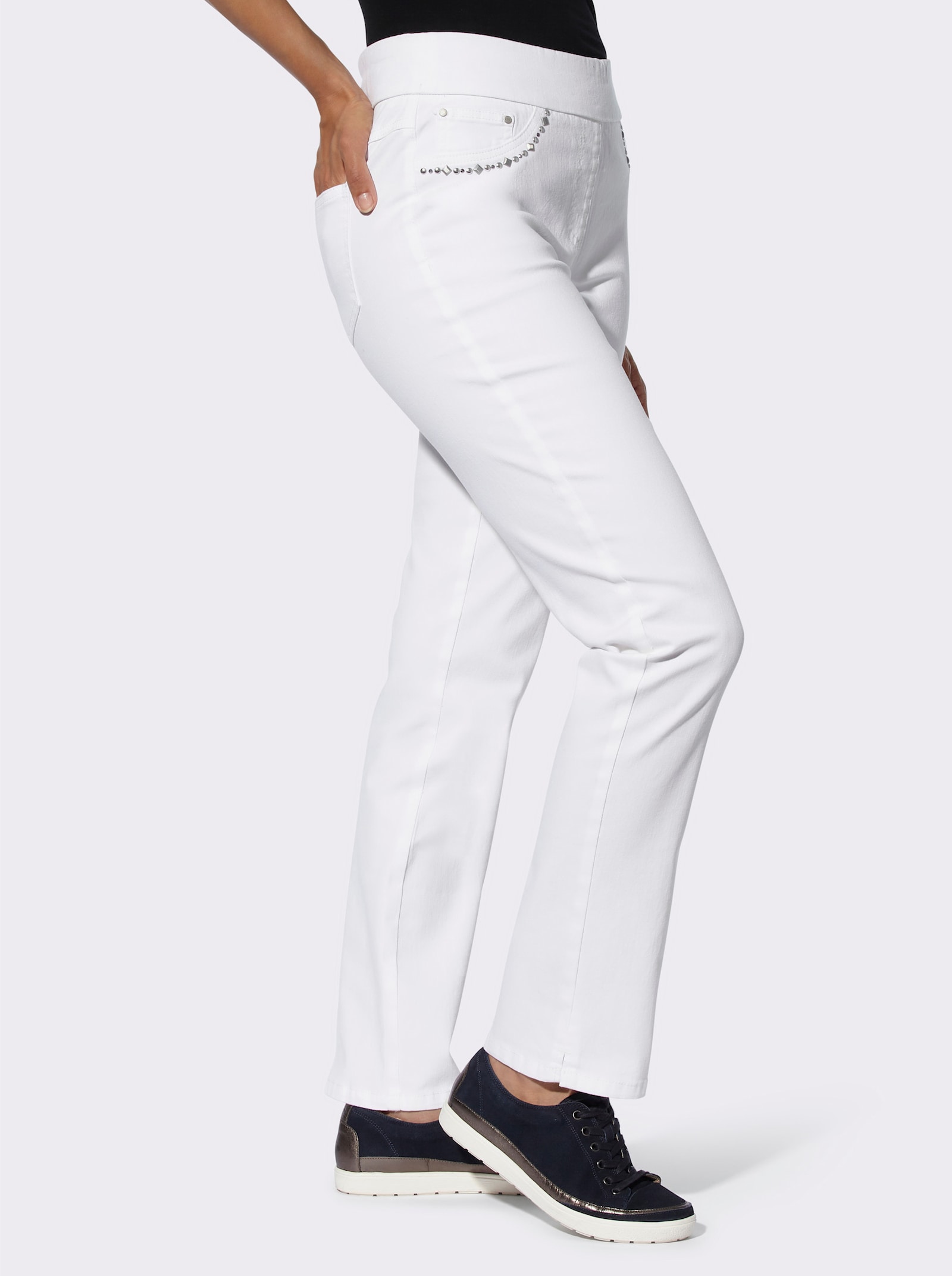Stretch-Jeans mit vorverlegter Seitennaht - weiß