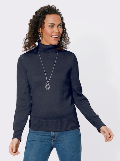 Rollkragenpullover im Baumwoll-Mix - marine