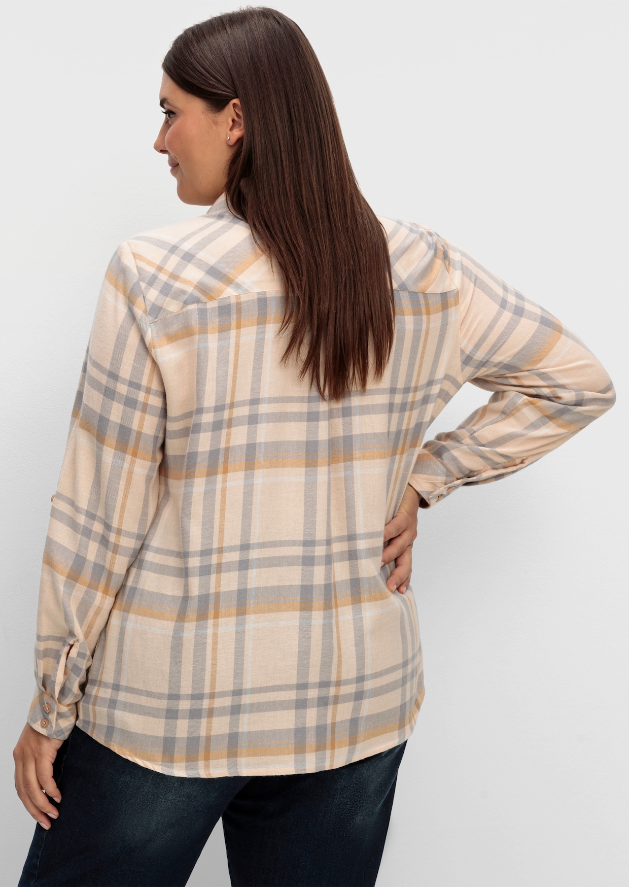 Flanellbluse - camel-steingrau-kariert