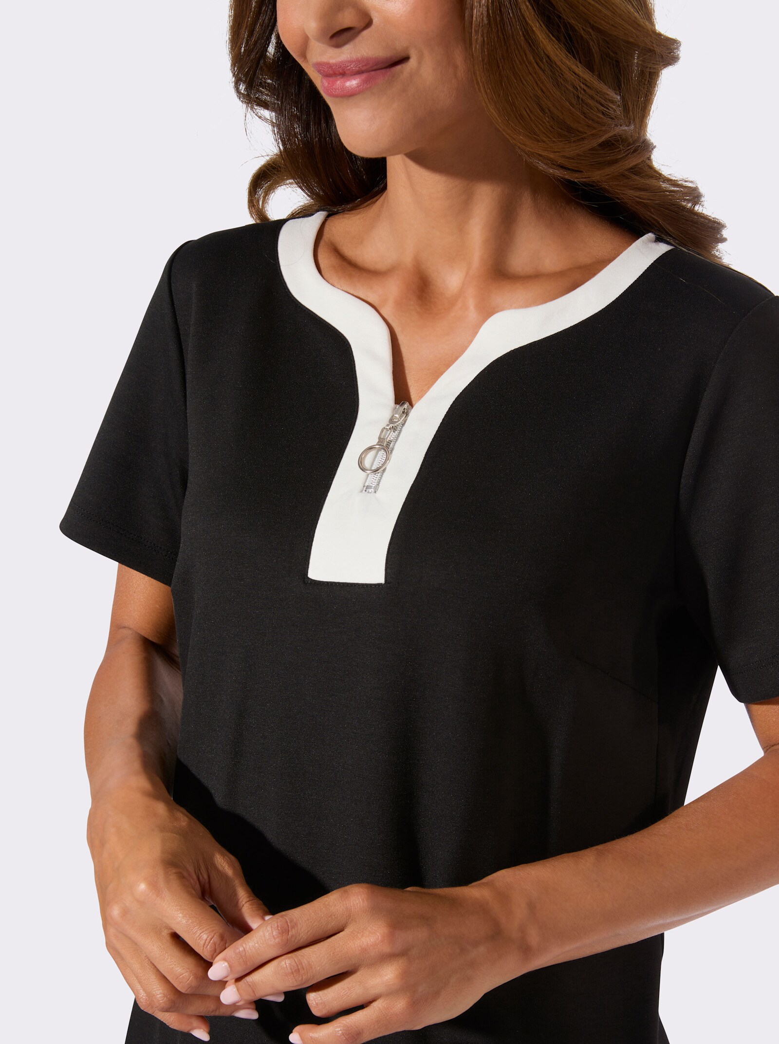 Jerseykleid mit Reißverschluss - schwarz-ecru