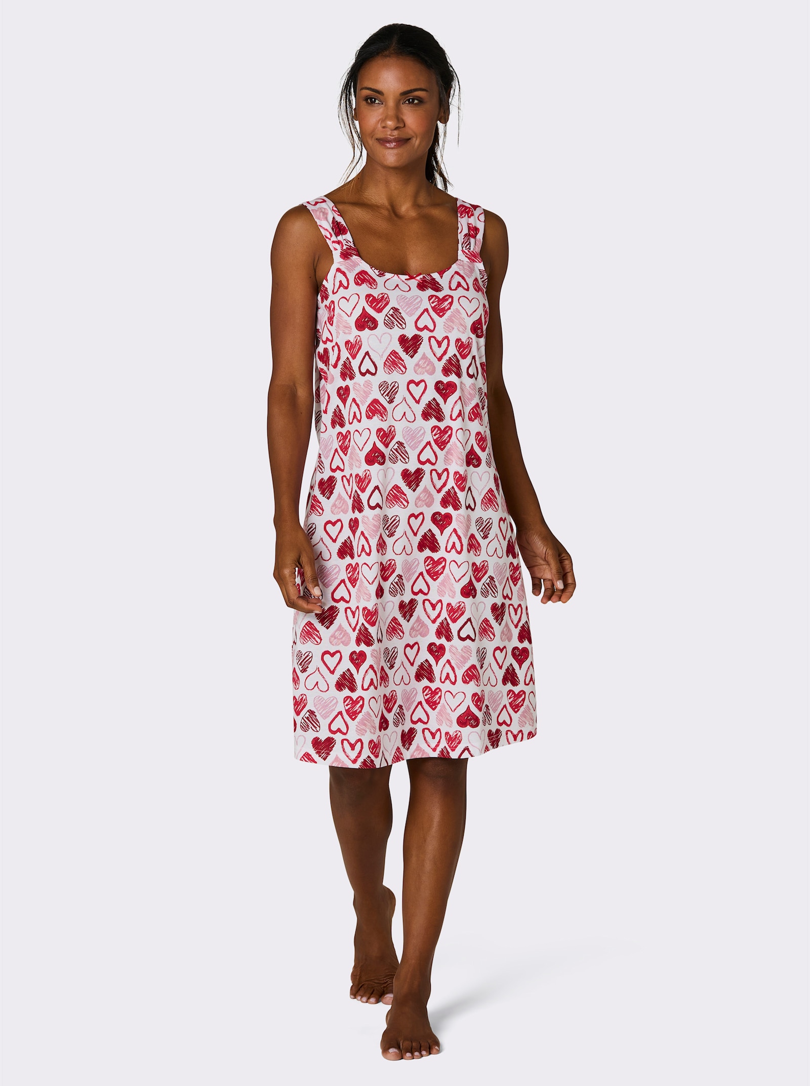 wäschepur Nachthemden - weiss-rot-bedruckt + rot