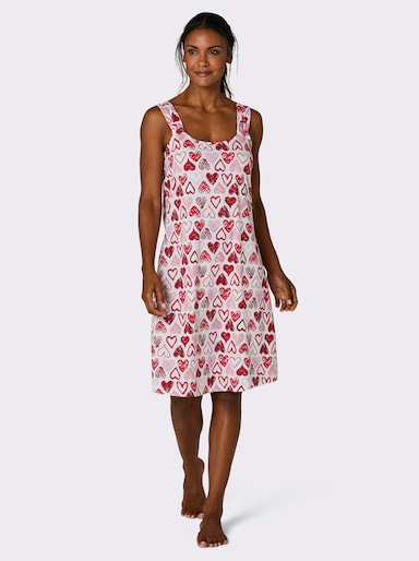 wäschepur Nachthemden - weiß-rot-bedruckt + rot