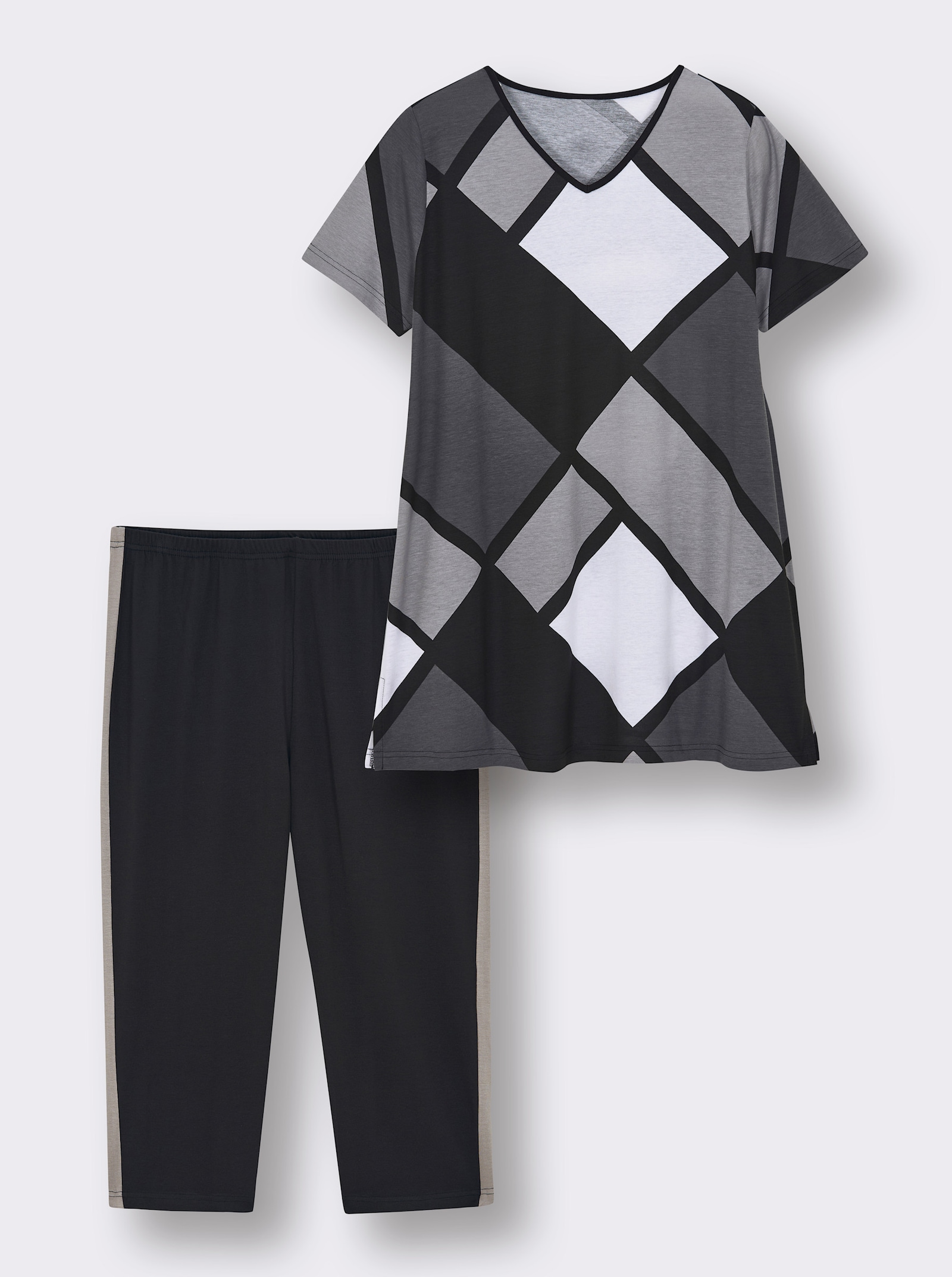 wäschepur Caprianzug mit Grafik-Dessin - schwarz-anthrazit-bedruckt