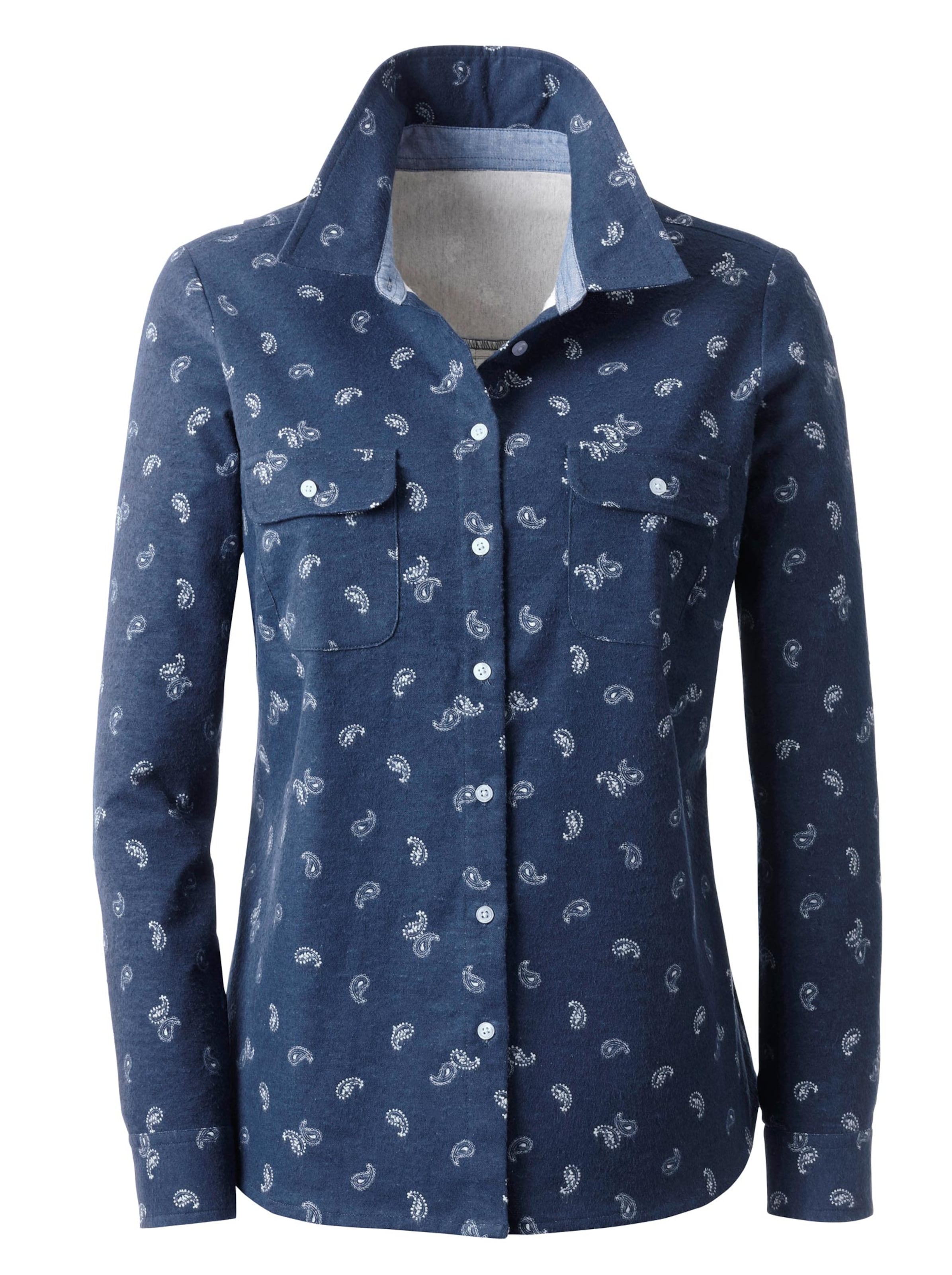 Hemdbluse - marine-weiß-gemustert