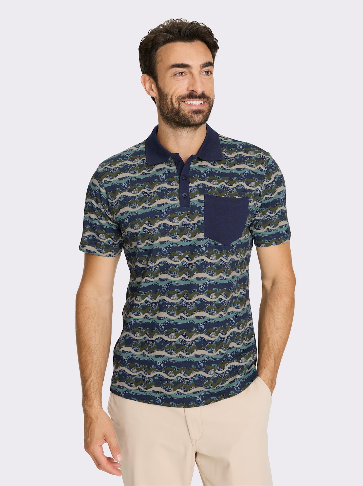 Marco Donati Kurzarmshirt - marine-jade-gemustert