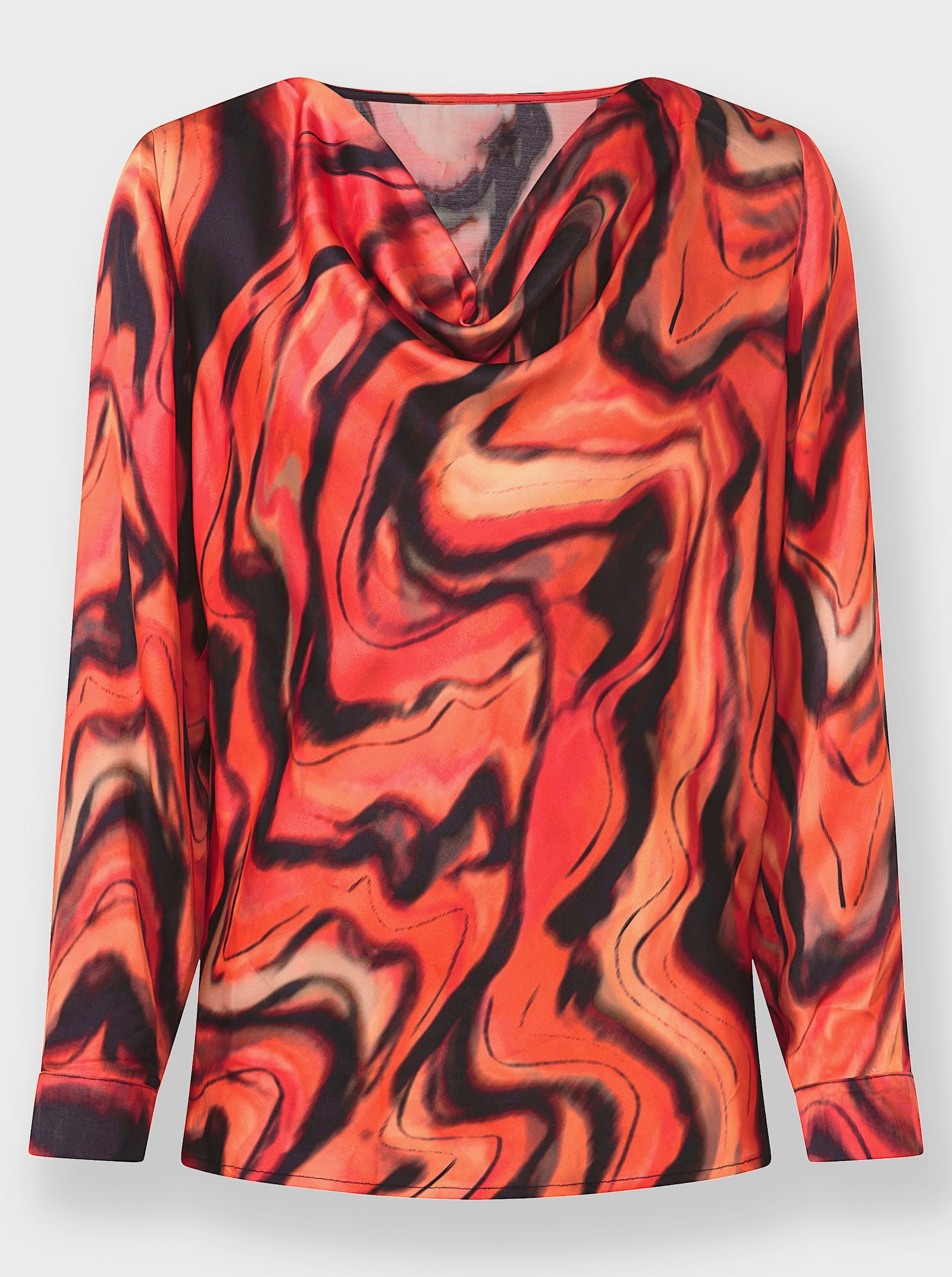 heine Druckbluse aus Satin - orange-schwarz-bedruckt