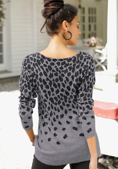 LASCANA Strickpullover - grau-meliert-leo