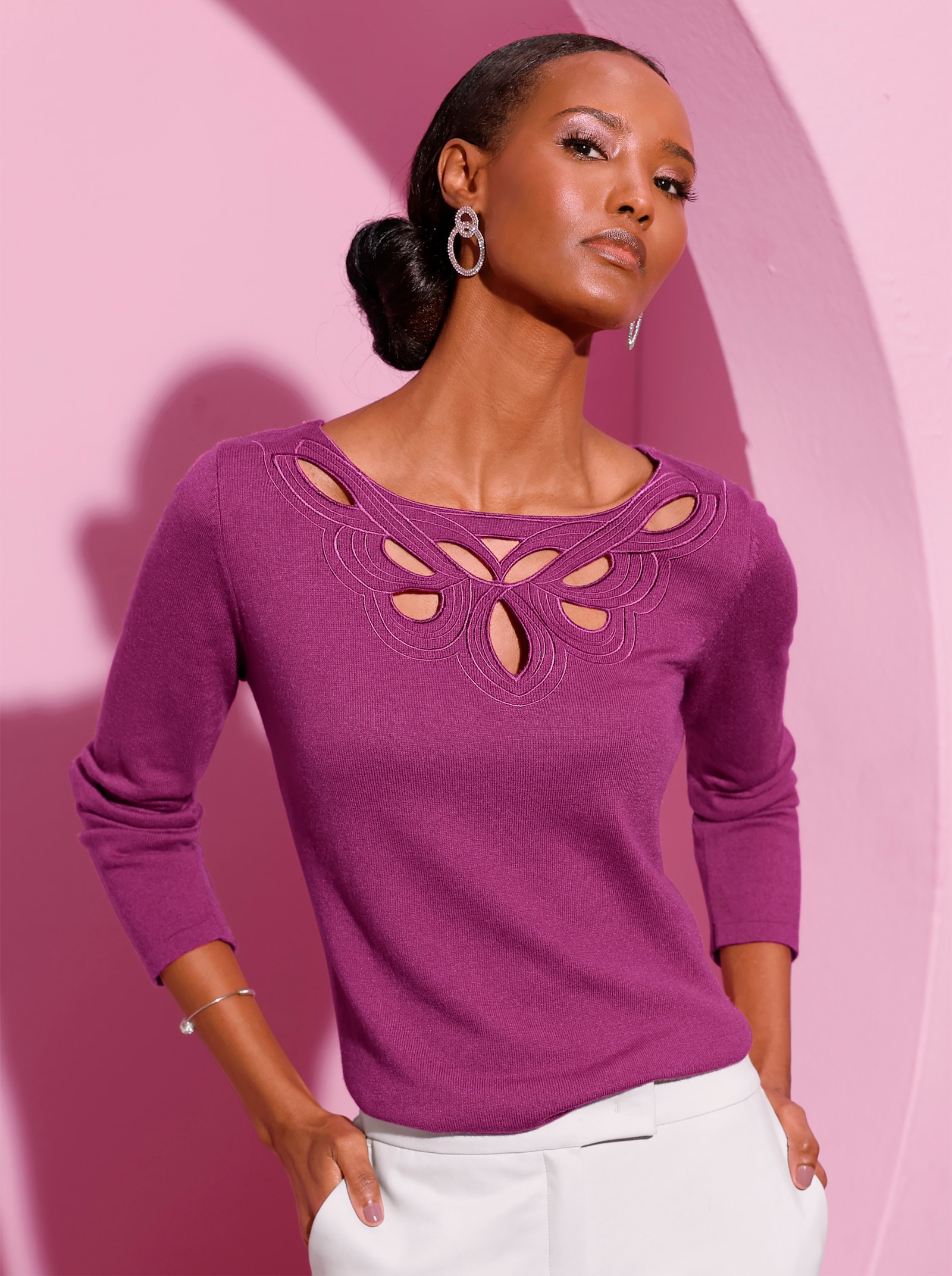 Pull à manches longues, mélange élégant de viscose et de modal - bruyère