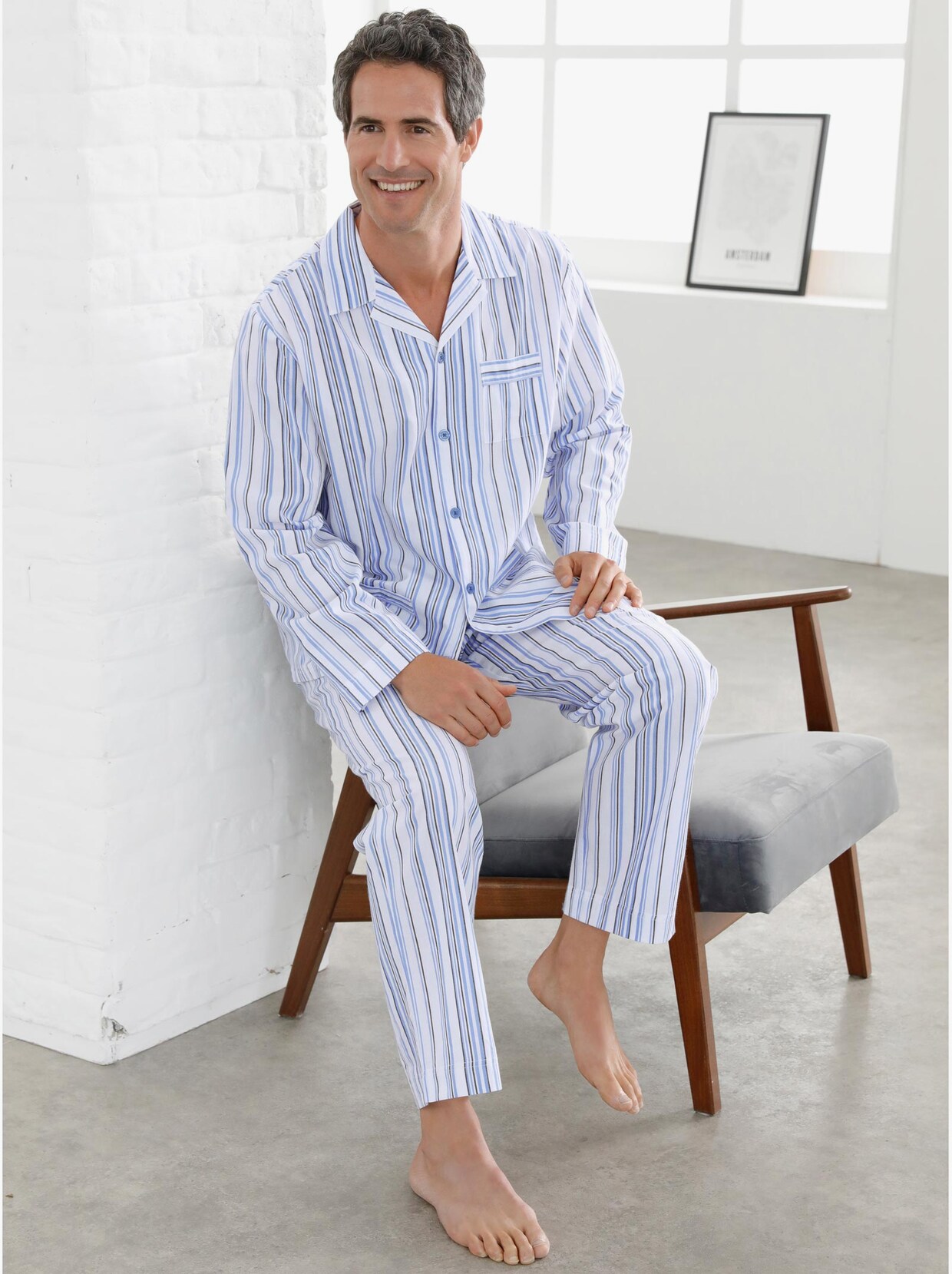 KINGsCLUB Pyjama - weiß-blau-gestreift