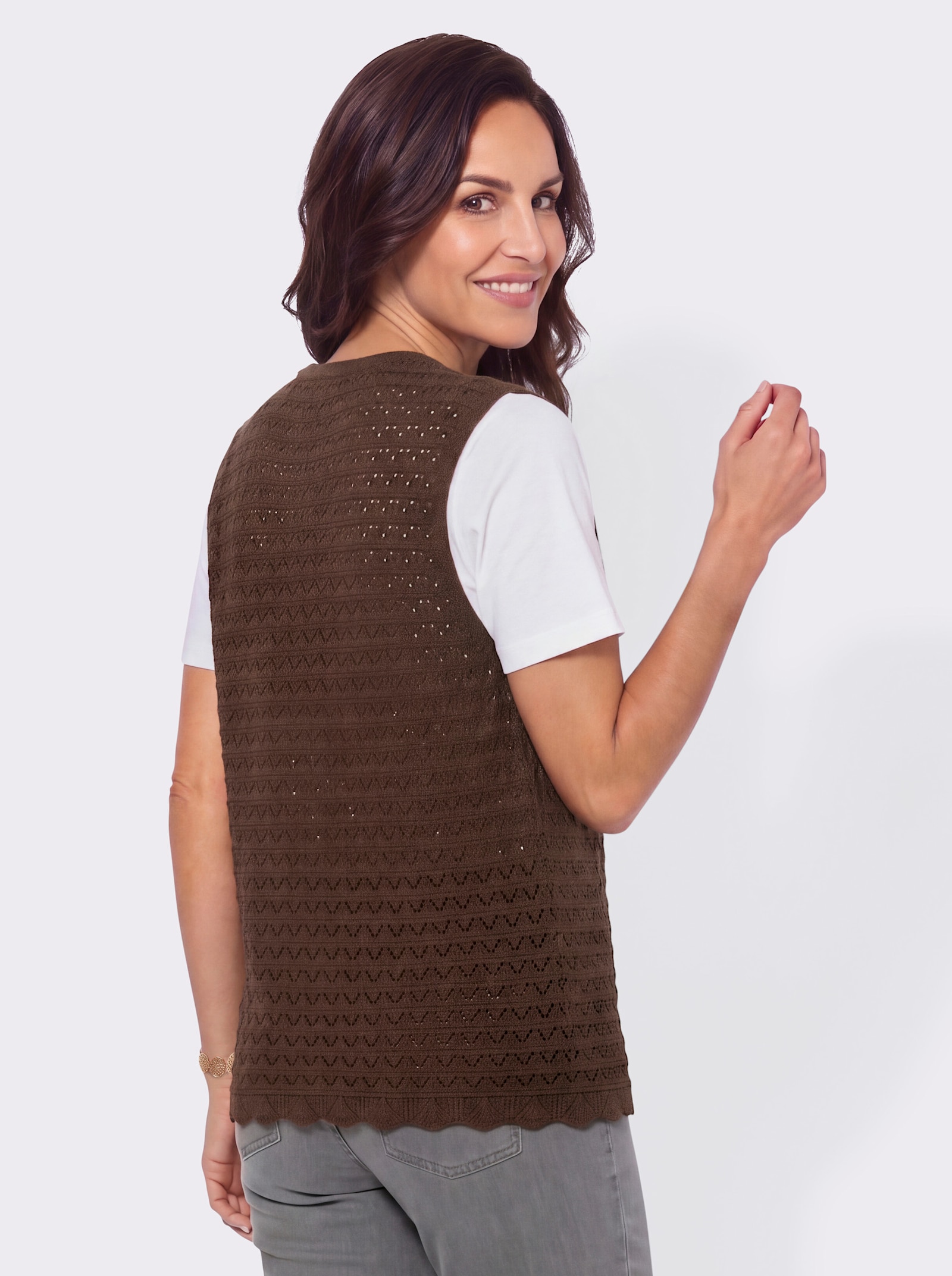 Strickweste mit Ajourmuster rundum - schoko