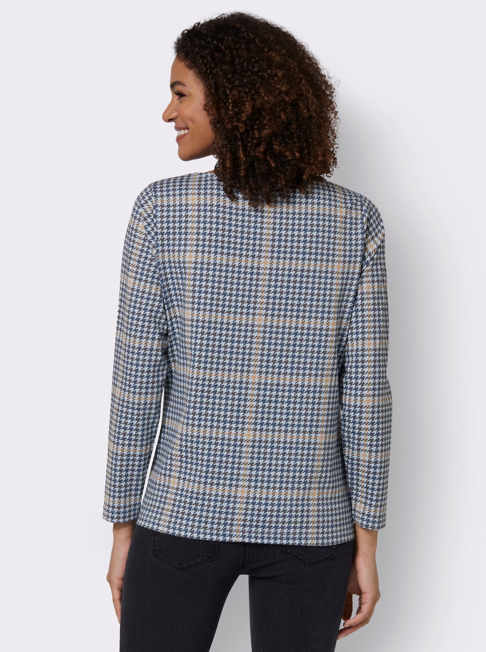 Langarmshirt im Hahnentritt-Dessin - hellblau-gemustert