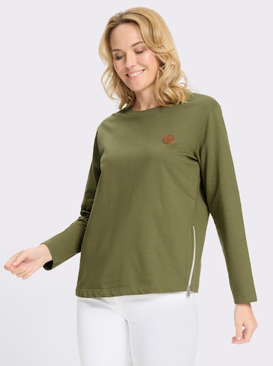 Sweatshirt mit Reißverschlüssen seitlich - oliv