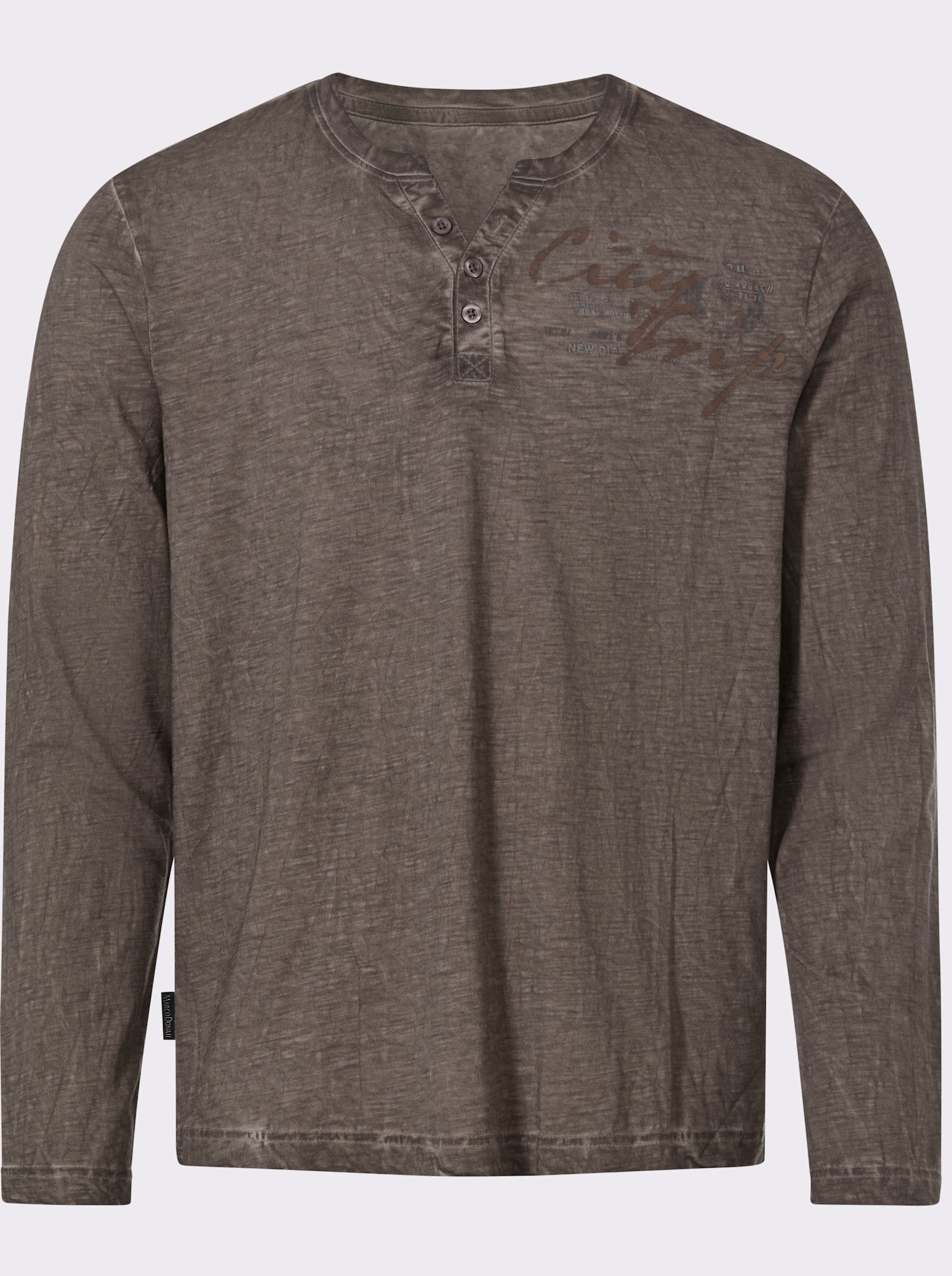 Marco Donati Langarmshirt in Used-Optik - dunkeltaupe
