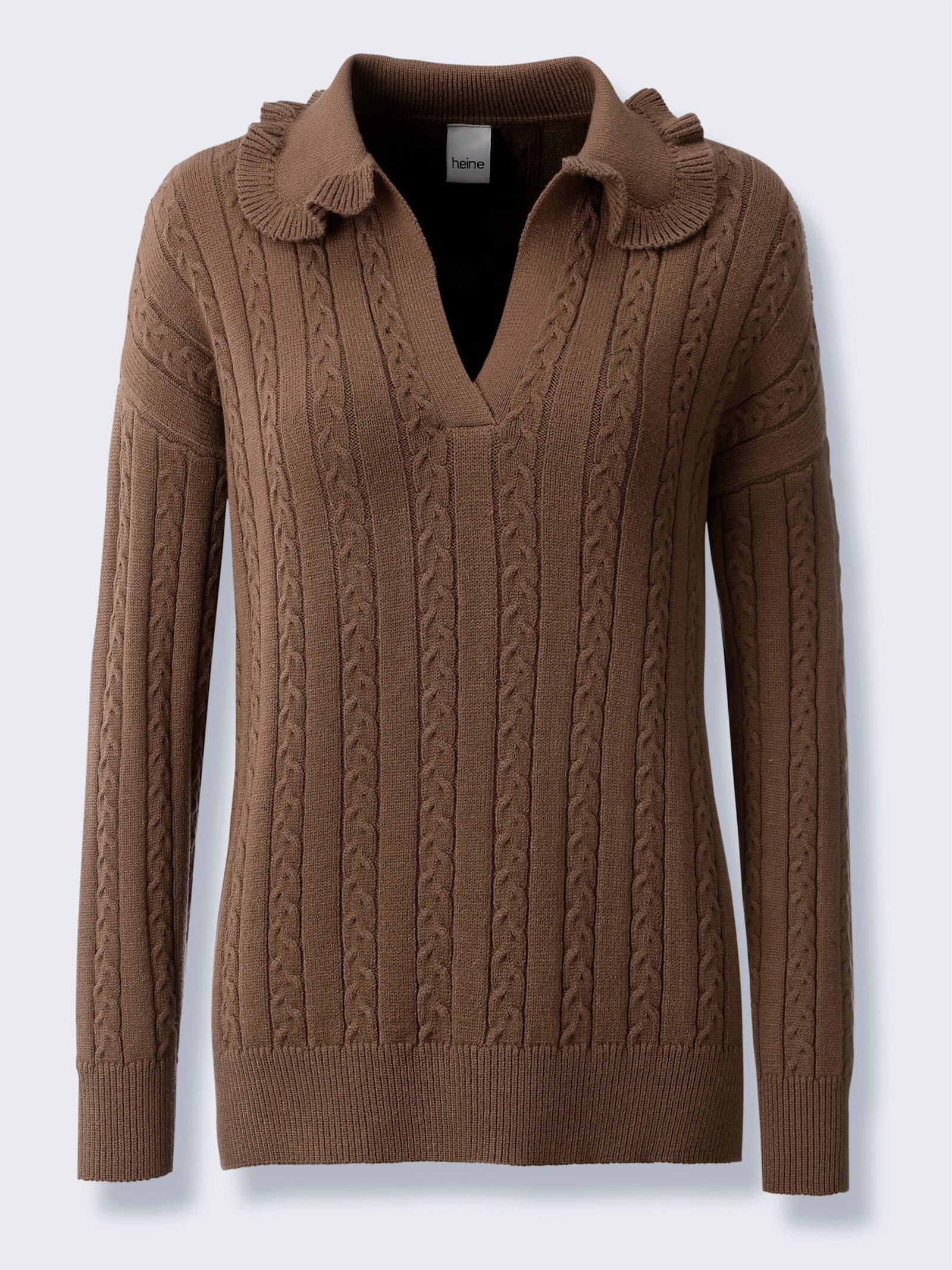 heine Langarm-Pullover mit Zopfmuster - braun