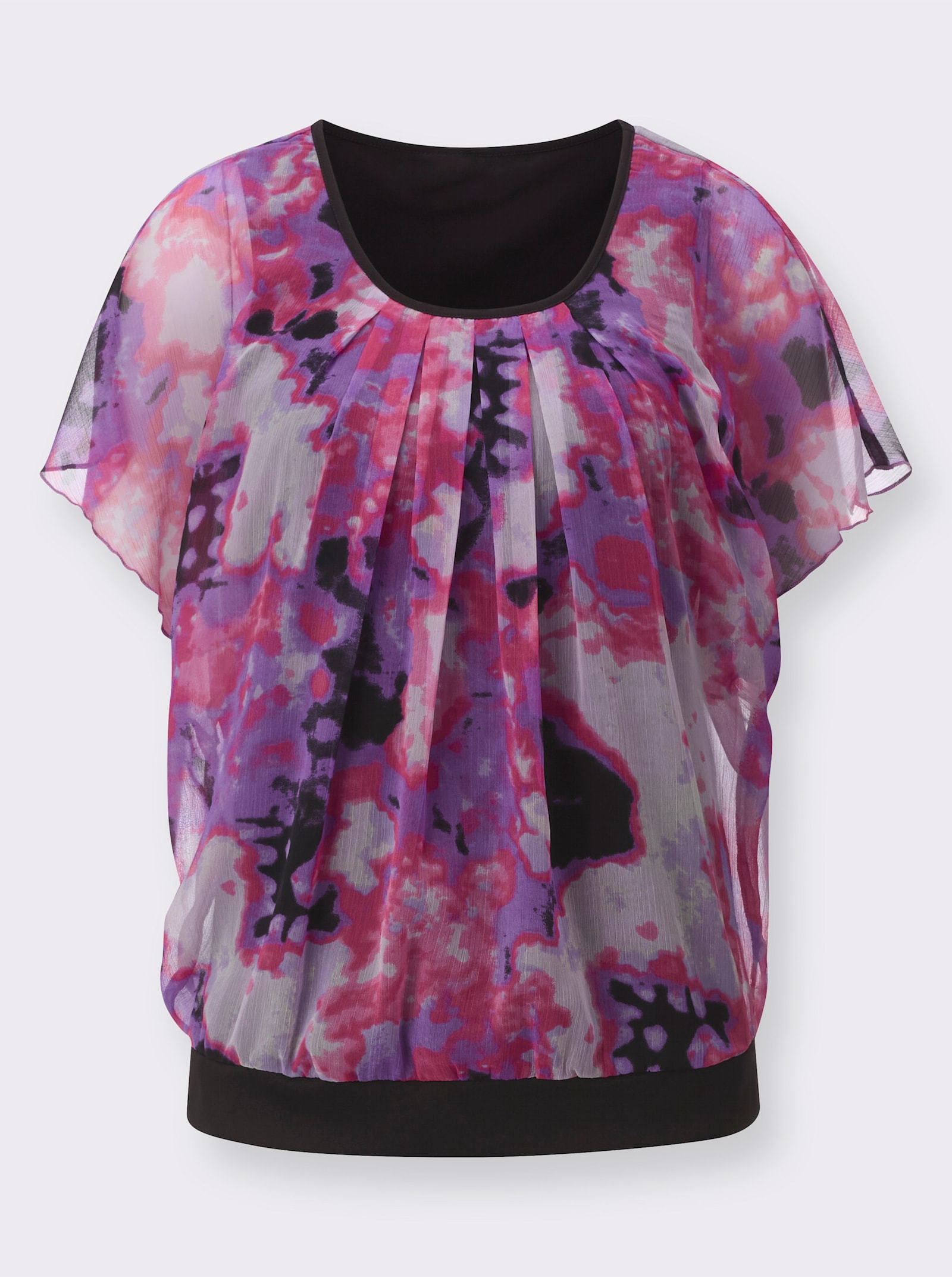 Chiffonblouse met elastische zoom - paars/fuchsia geprint