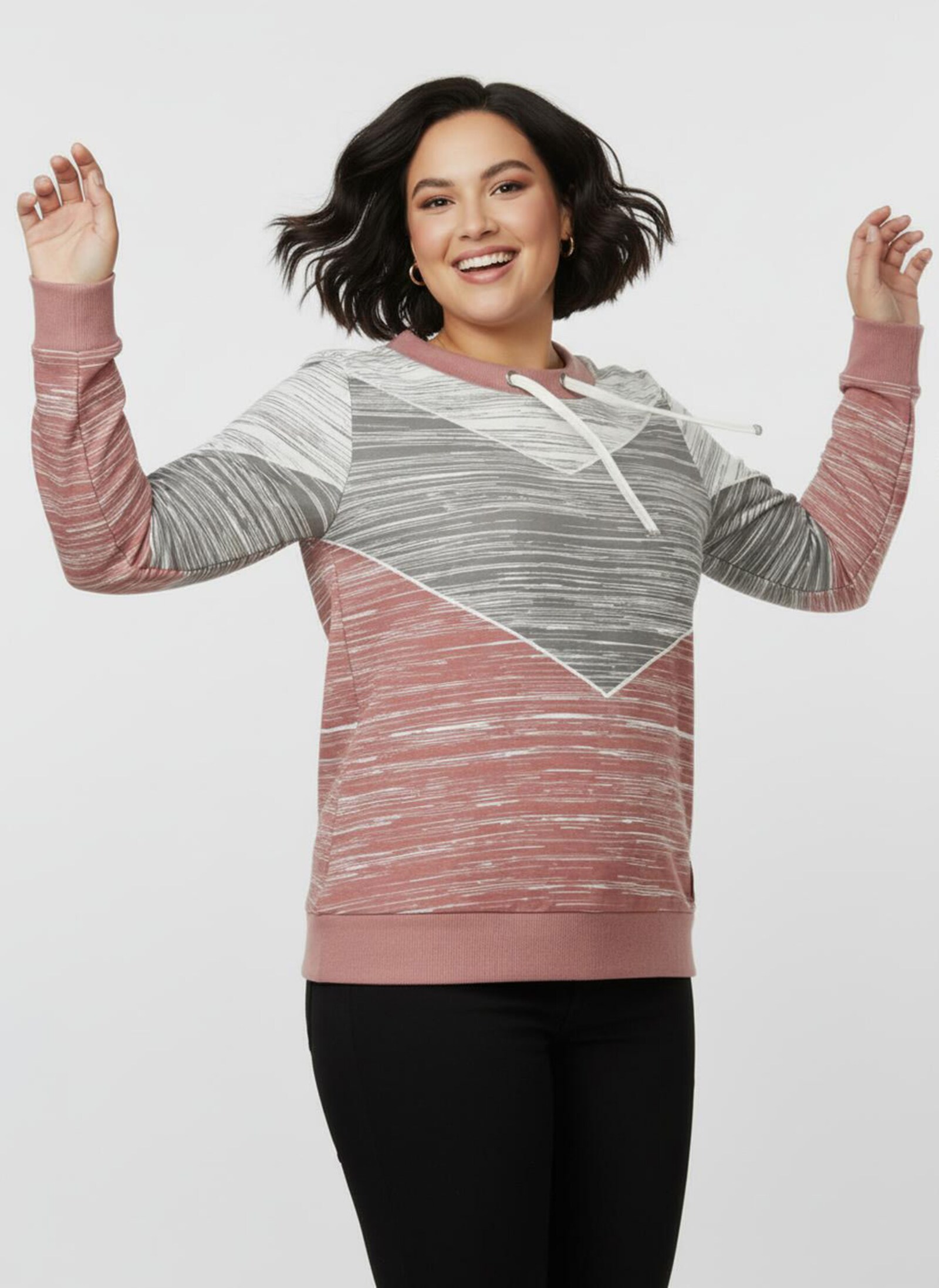 Sweatshirt mit variierbarem Rundhals-Ausschnitt - rosenholz-ecru