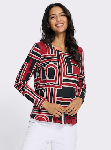 Langarmshirt mit grafischem Druck - rot-schwarz-bedruckt