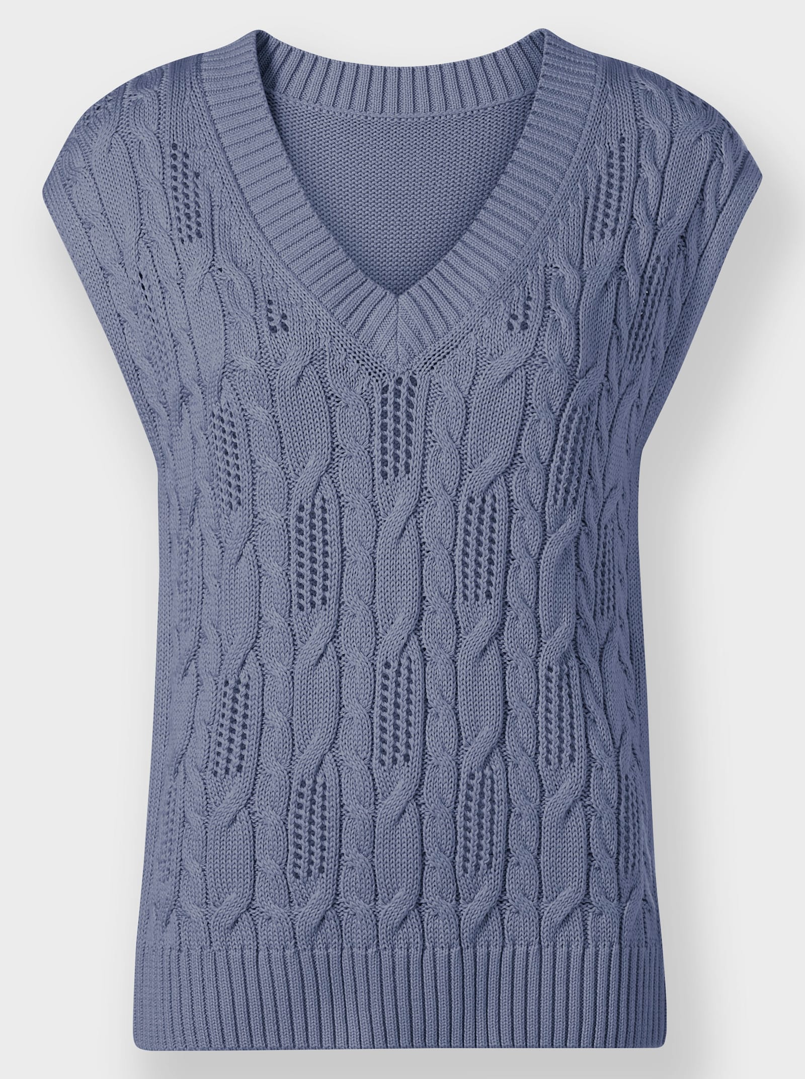 Pullunder mit Zopf- und Ajourmuster - taubenblau