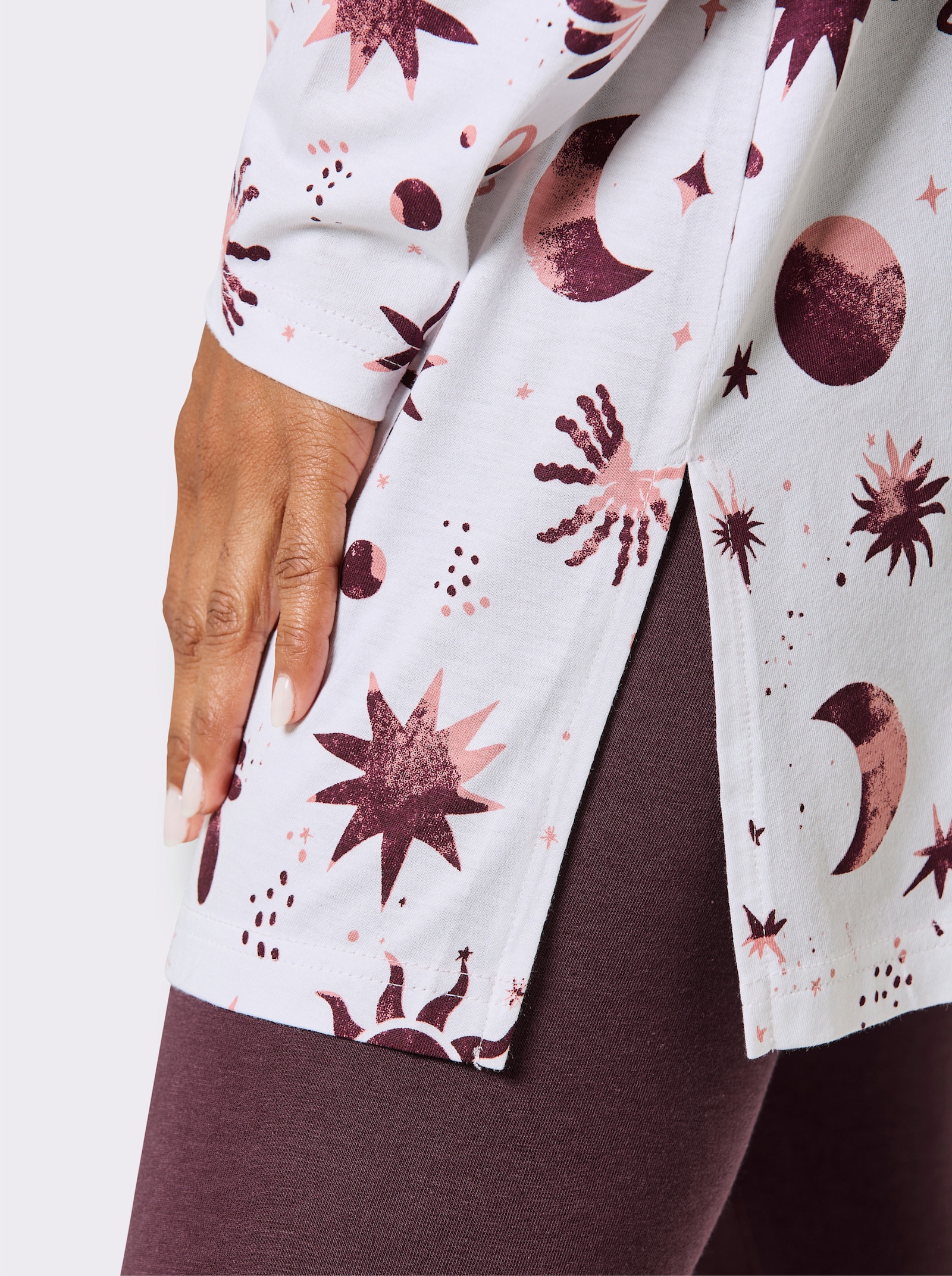 wäschepur Pyjama mit Sonne, Mond und Sternen - ecru-burgund-bedruckt