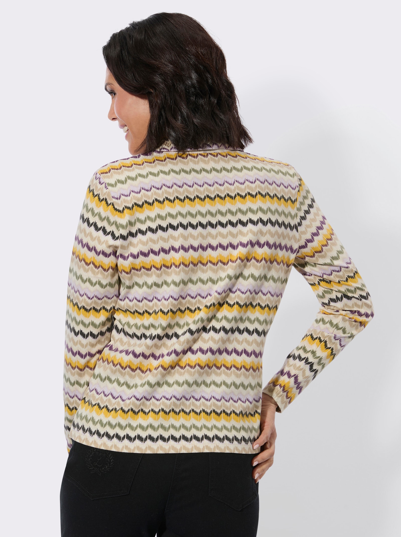 Poloshirt mit Reißverschluss - oliv-traube-gemustert