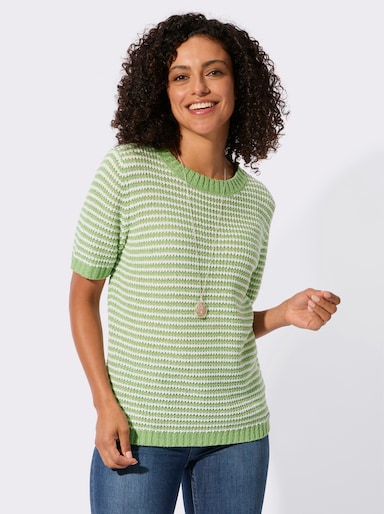 Kurzarmpullover im Ringelmuster - eucalyptus-ecru-geringelt