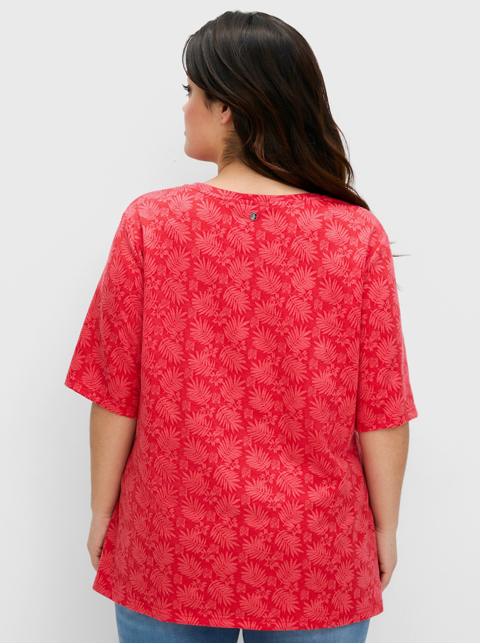 sheego Rundhalsshirt mit tonigem Jacquardmuster - erdbeere