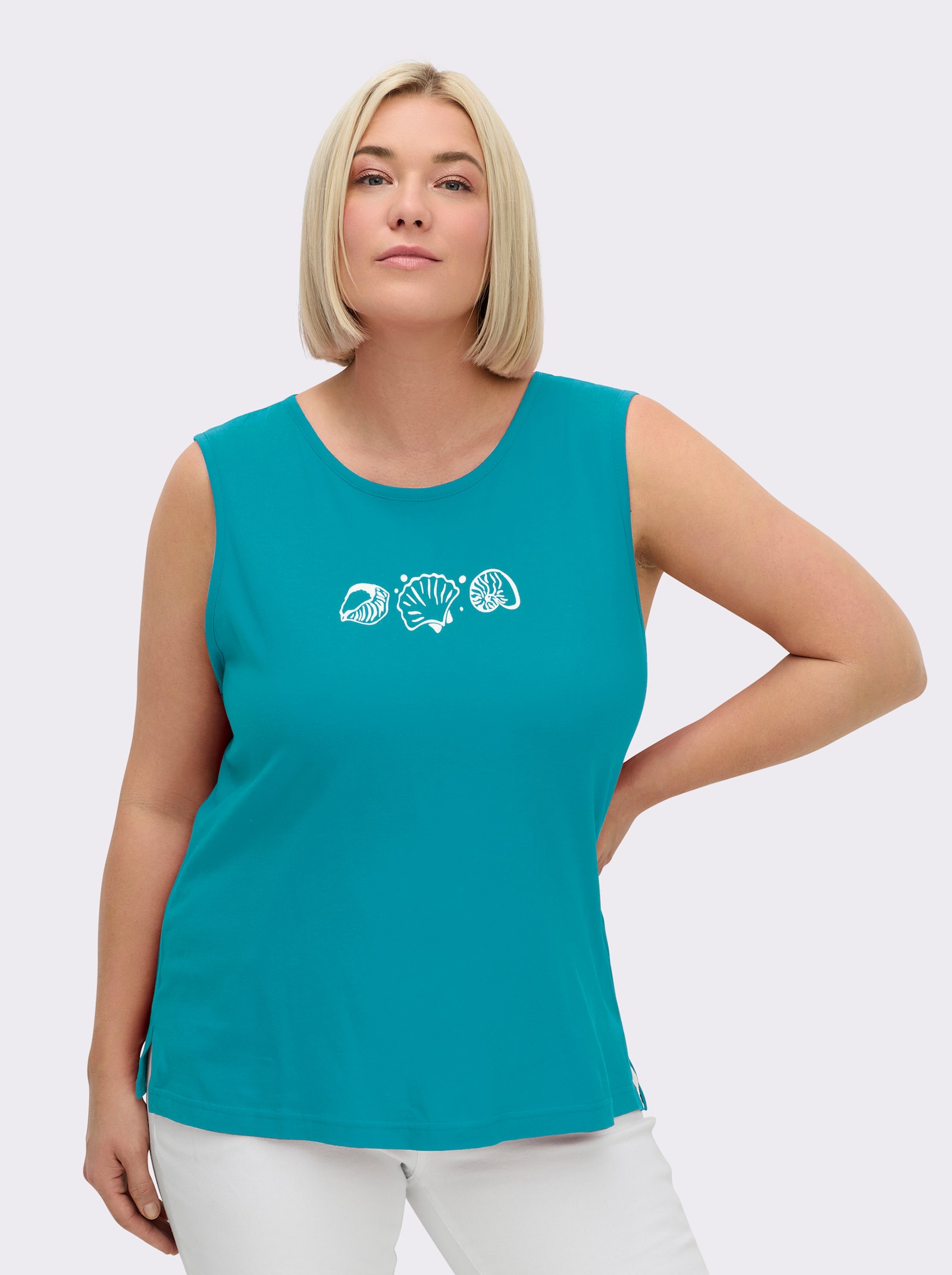 Shirttop mit Seitenschlitzen - türkis