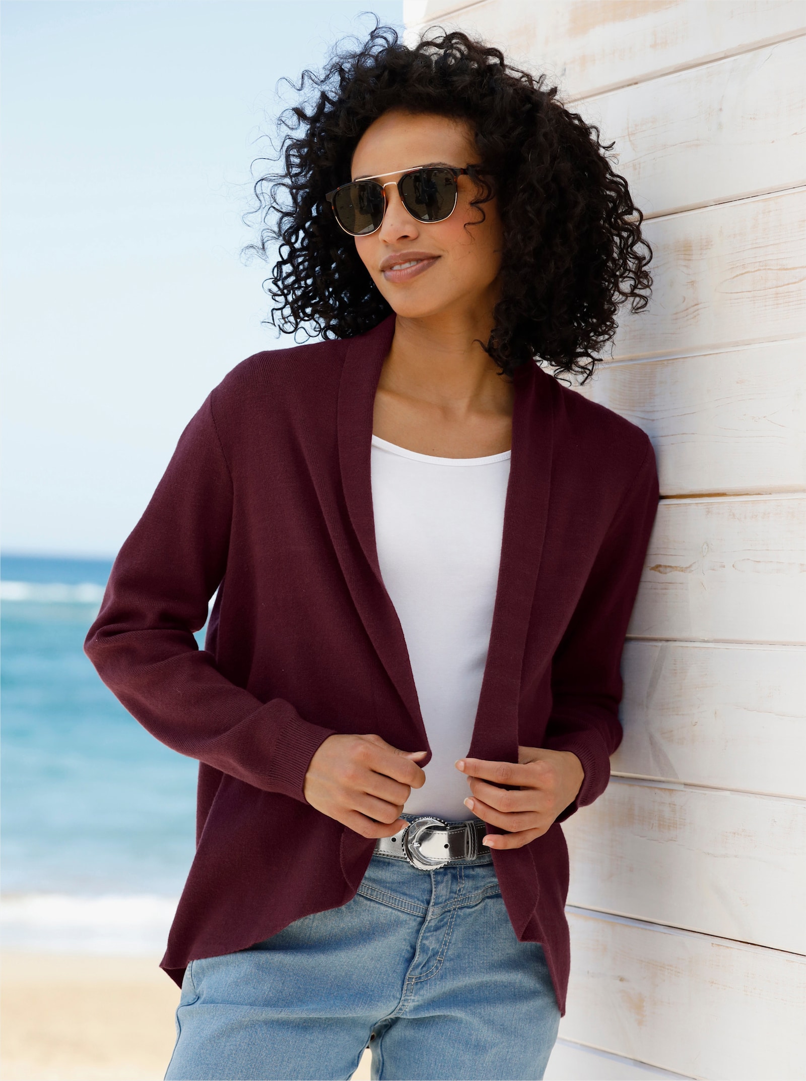 heine Feinstrickjacke mit Schalkragen - burgund