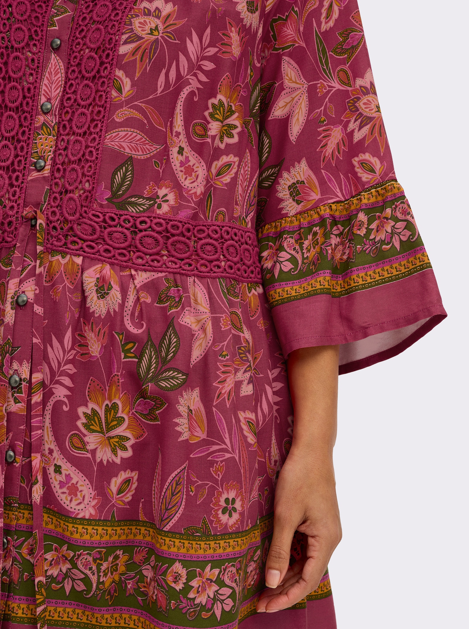 sheego by Joe Browns Volantbluse mit floralem Alloverdruck - kirsche-flamingo-gemustert