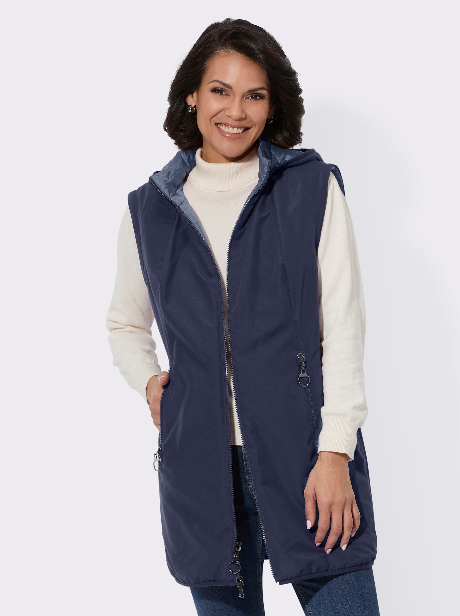 Longjacke mit Wendefunktion - rauchblau
