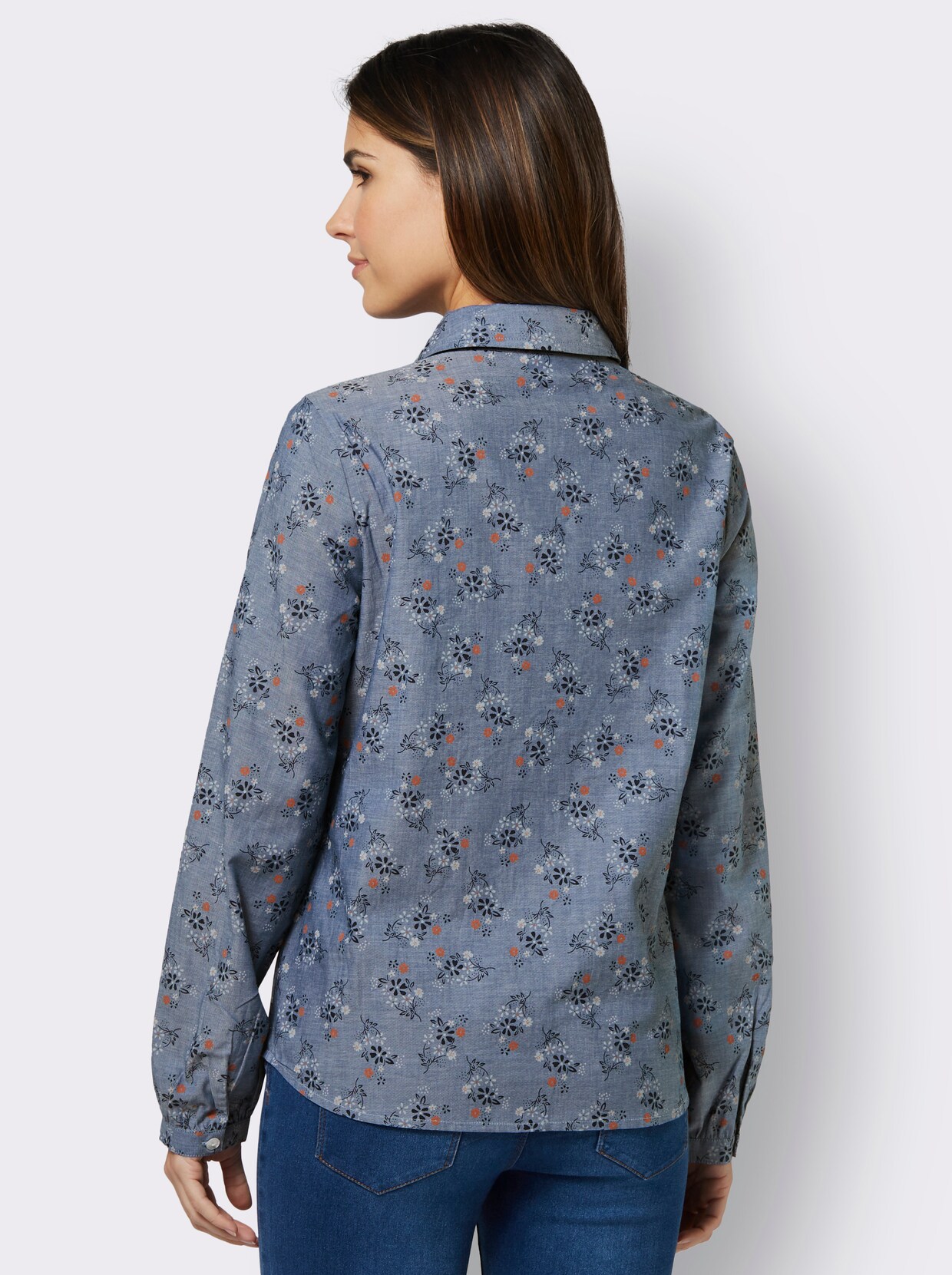 Blouse met lange mouwen - rookblauw/rozenhout bedrukt