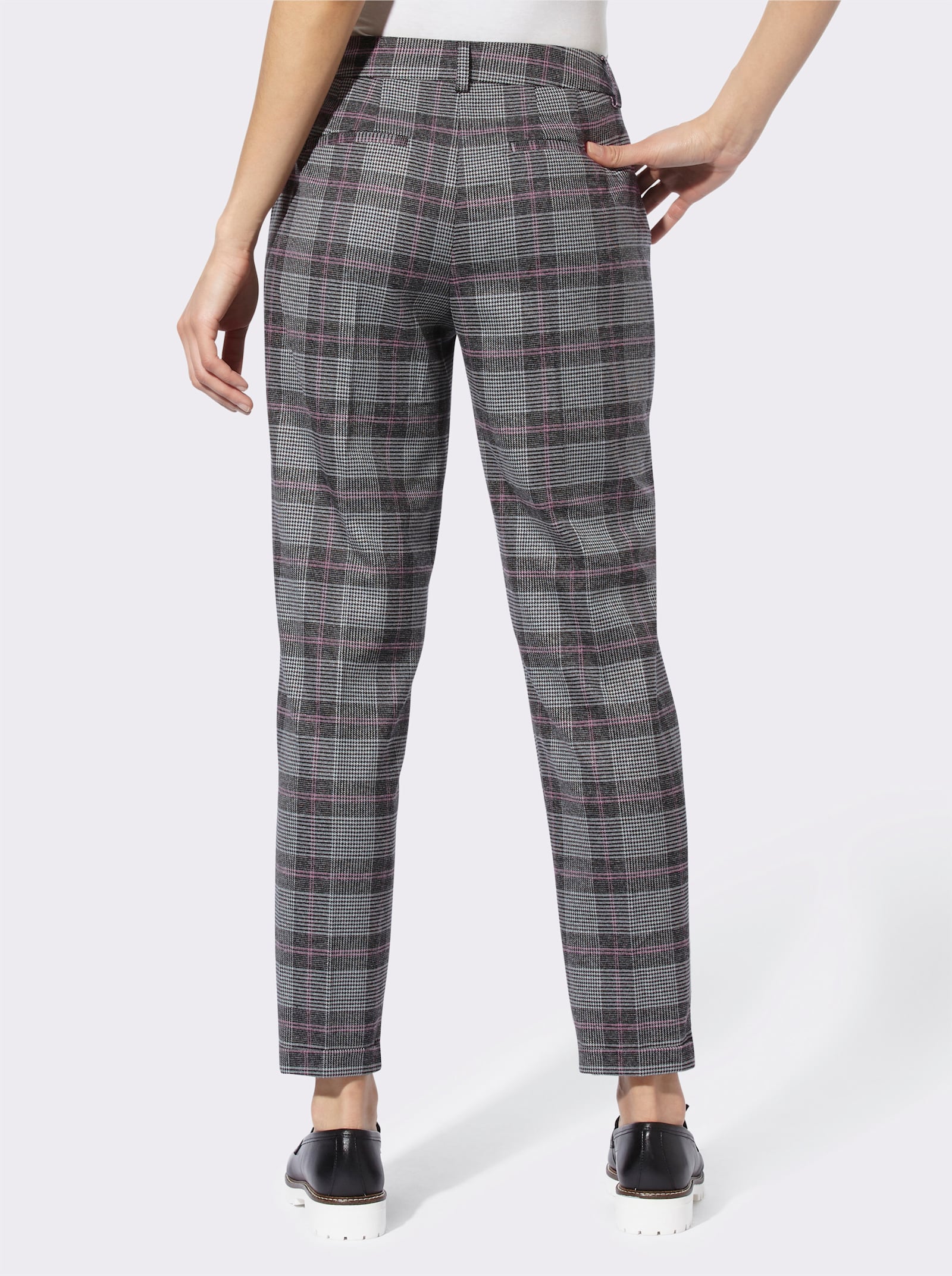 heine Karohose mit Umschlag am Beinabschluss - anthrazit-pink-kariert