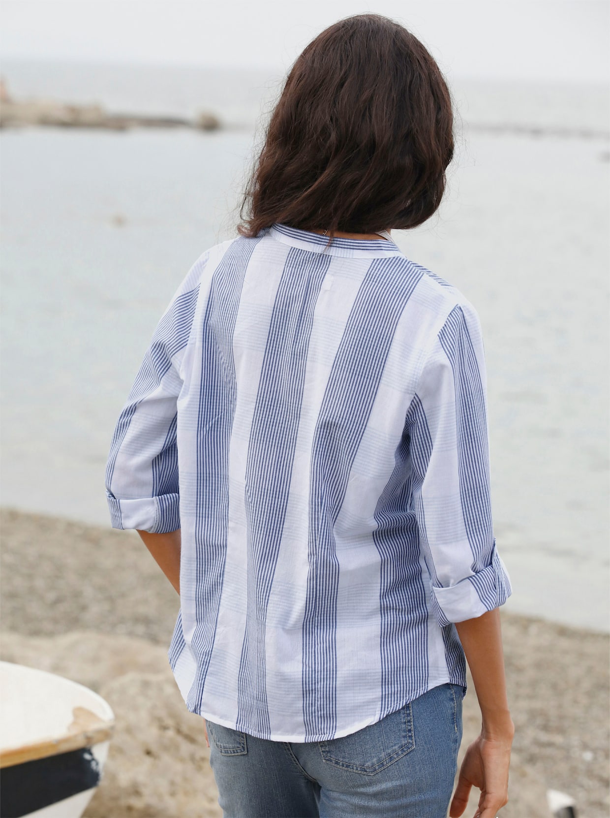 Katoenen blouse - marine/wit geruit