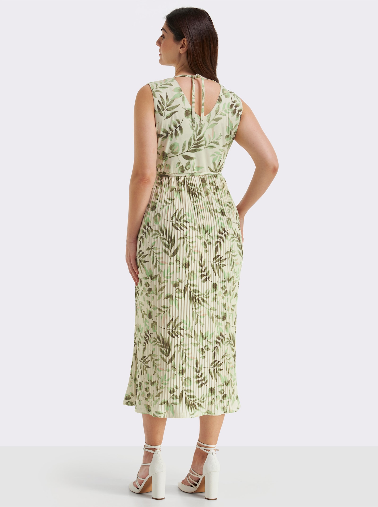 sheego Blumenkleid mit plissiertem Rock - champagner-pistazie-gemustert