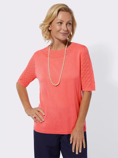 Ajourpullover mit Ripp-Abschlüssen - flamingo