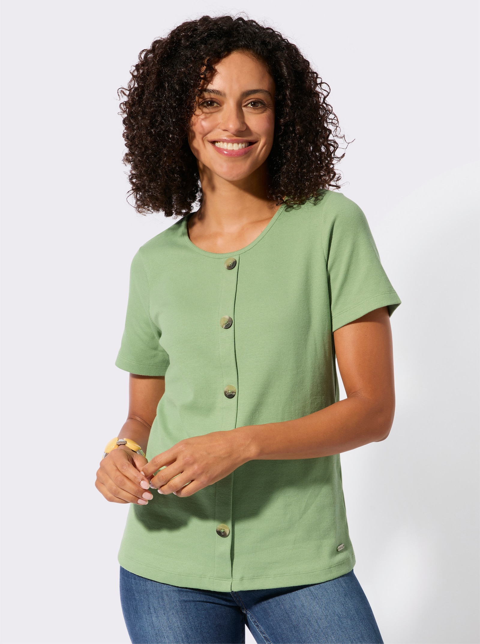Rundhalsshirt in Rippen-Jersey-Qualität - eucalyptus