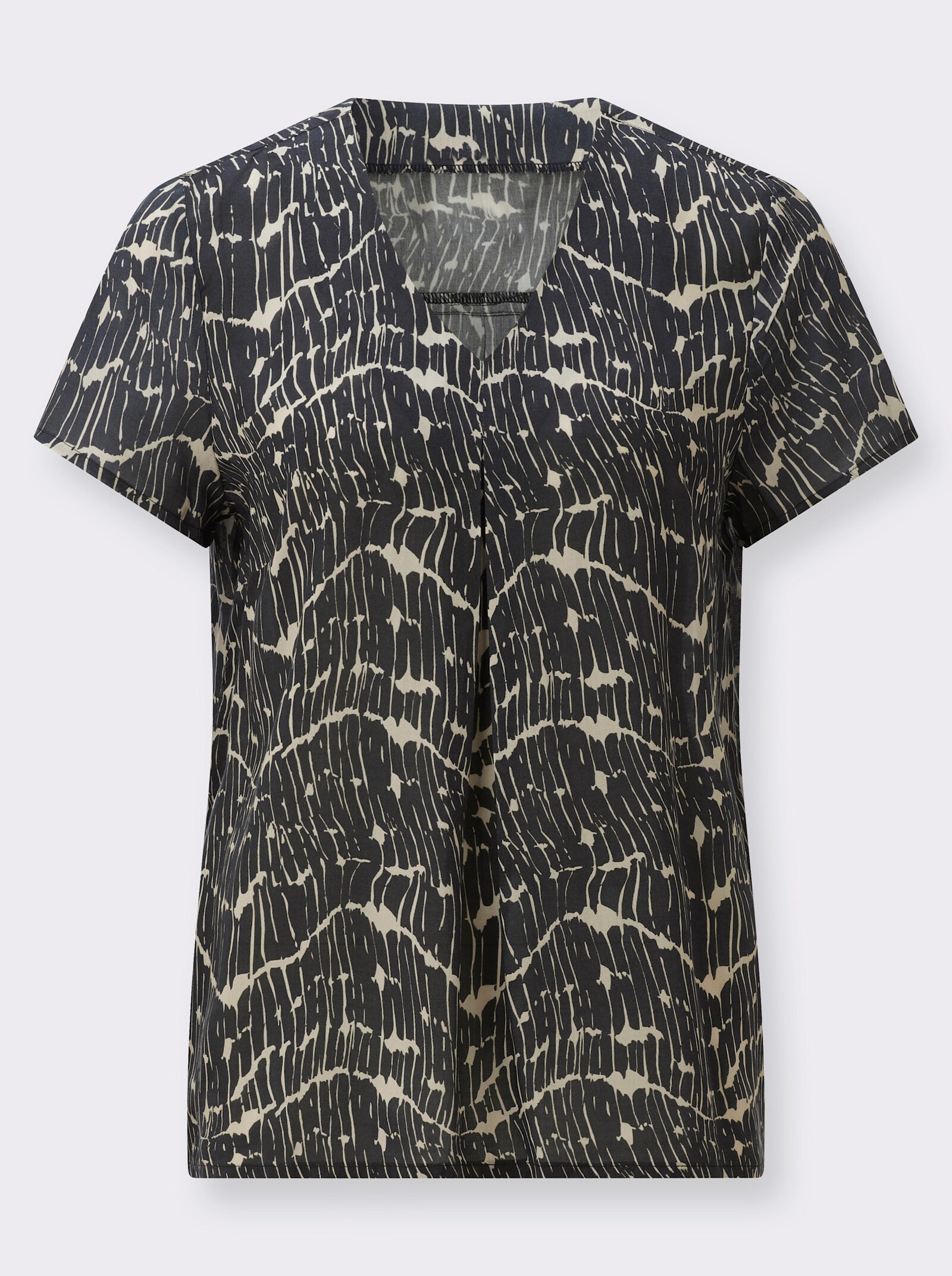 Modal-Druckbluse im farbbrillanten Muster - schwarz-sand-bedruckt