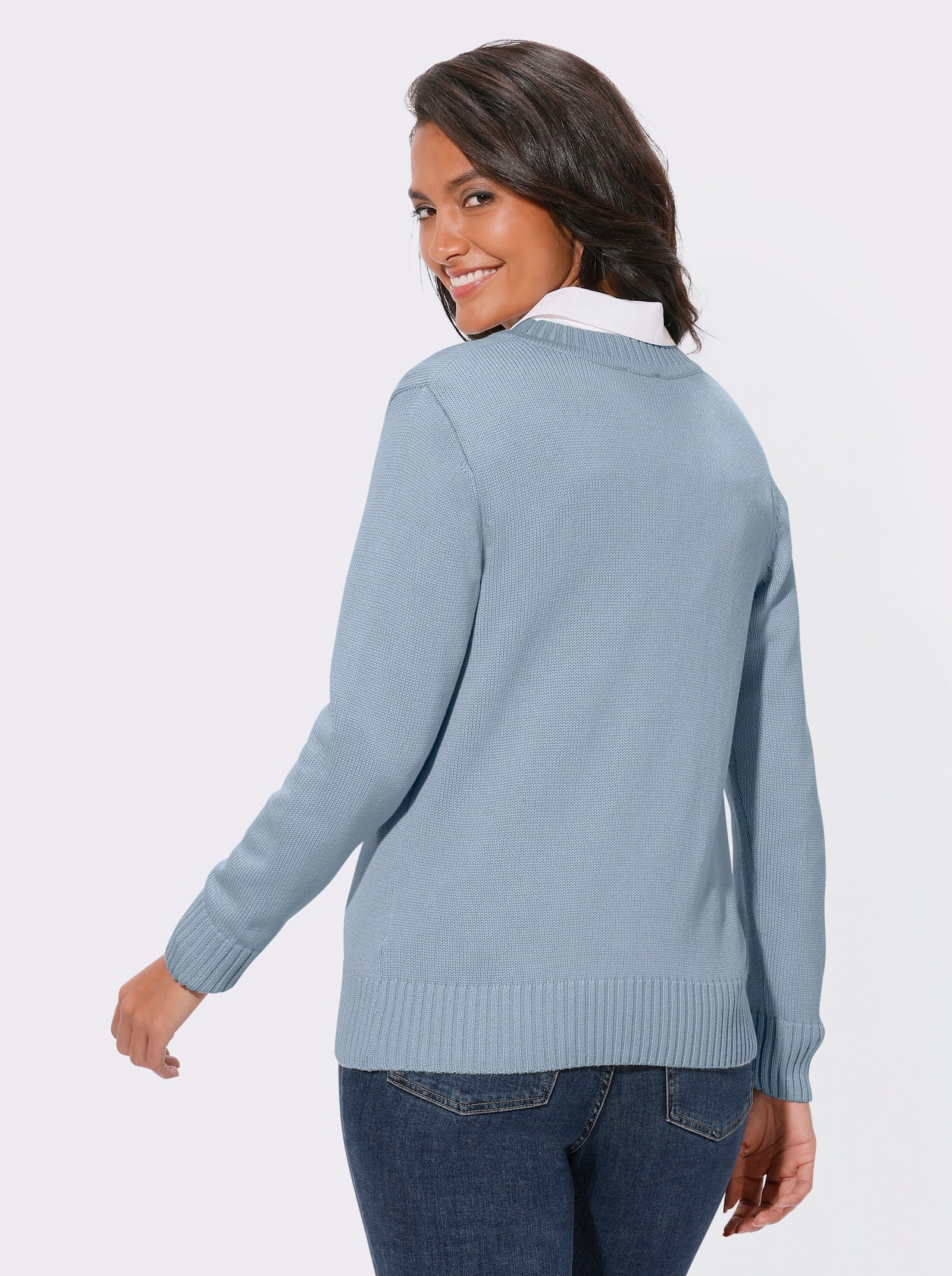 Strickjacke mit farblich abgestimmten Knöpfen - eisblau