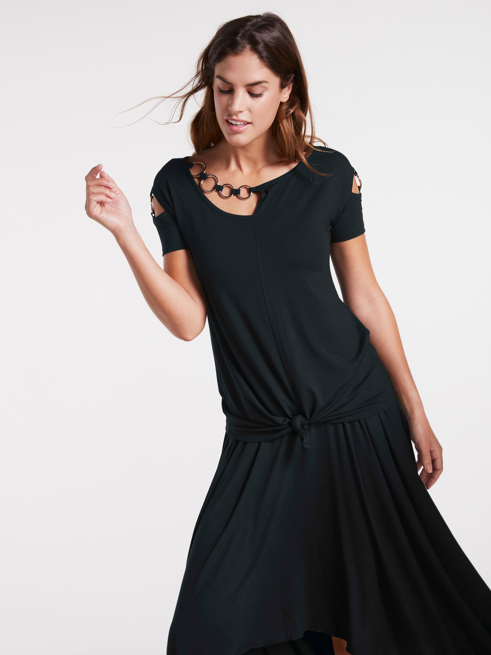 heine Kurzarmshirt mit asymmetrischem Ausschnitt - schwarz