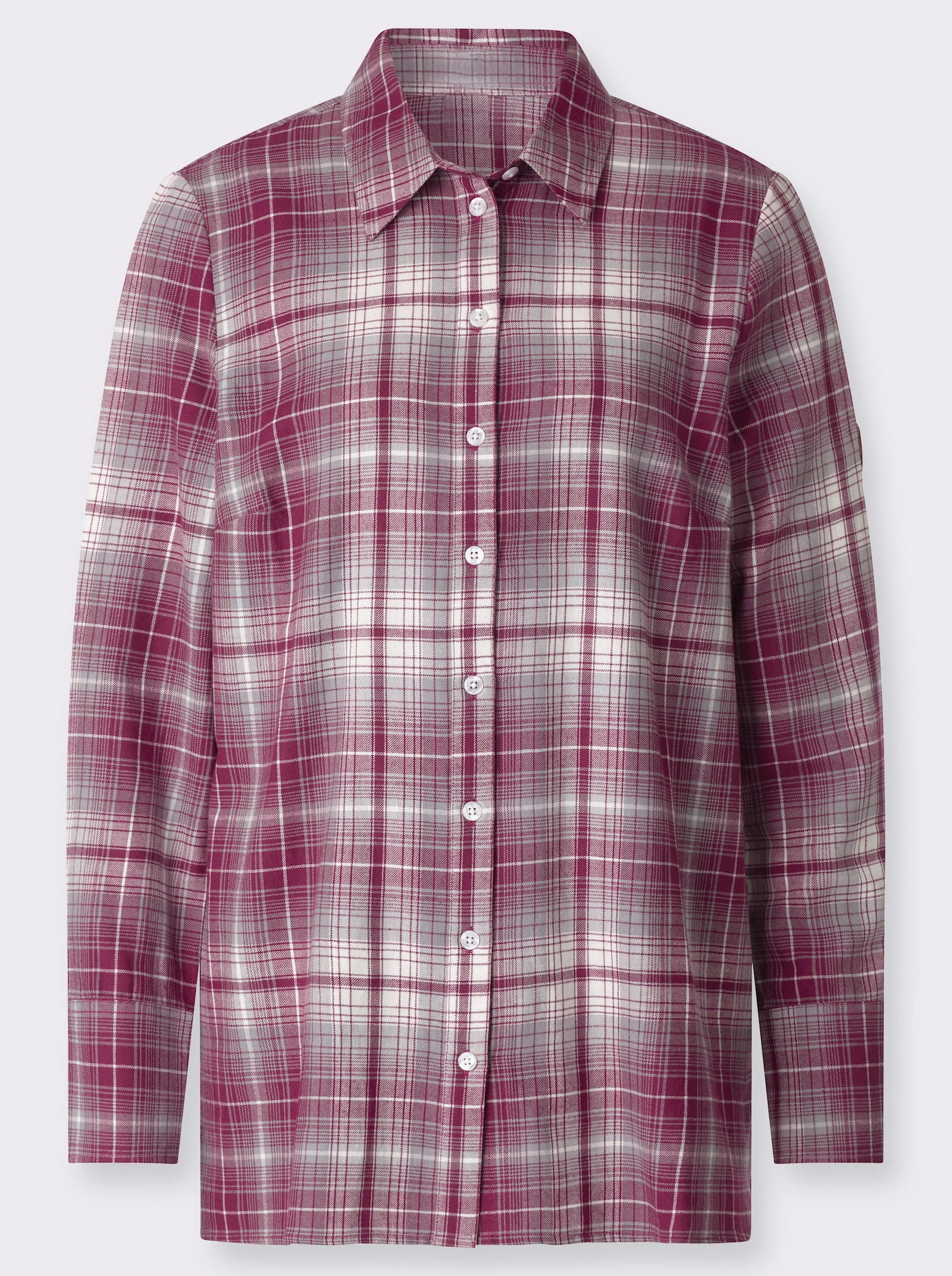 Flanellbluse mit Seitenschlitzen - bordeaux-steingrau-kariert