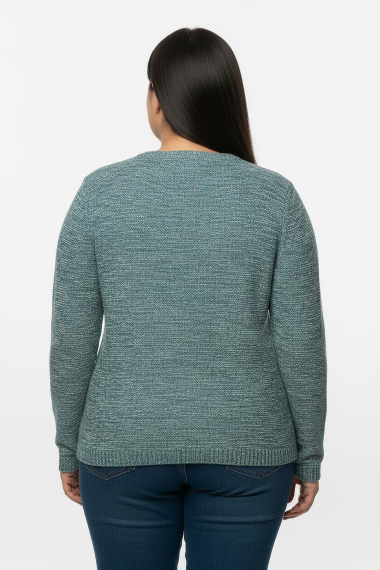 Rundhalspullover aus Melange-Strick - petrol-meliert