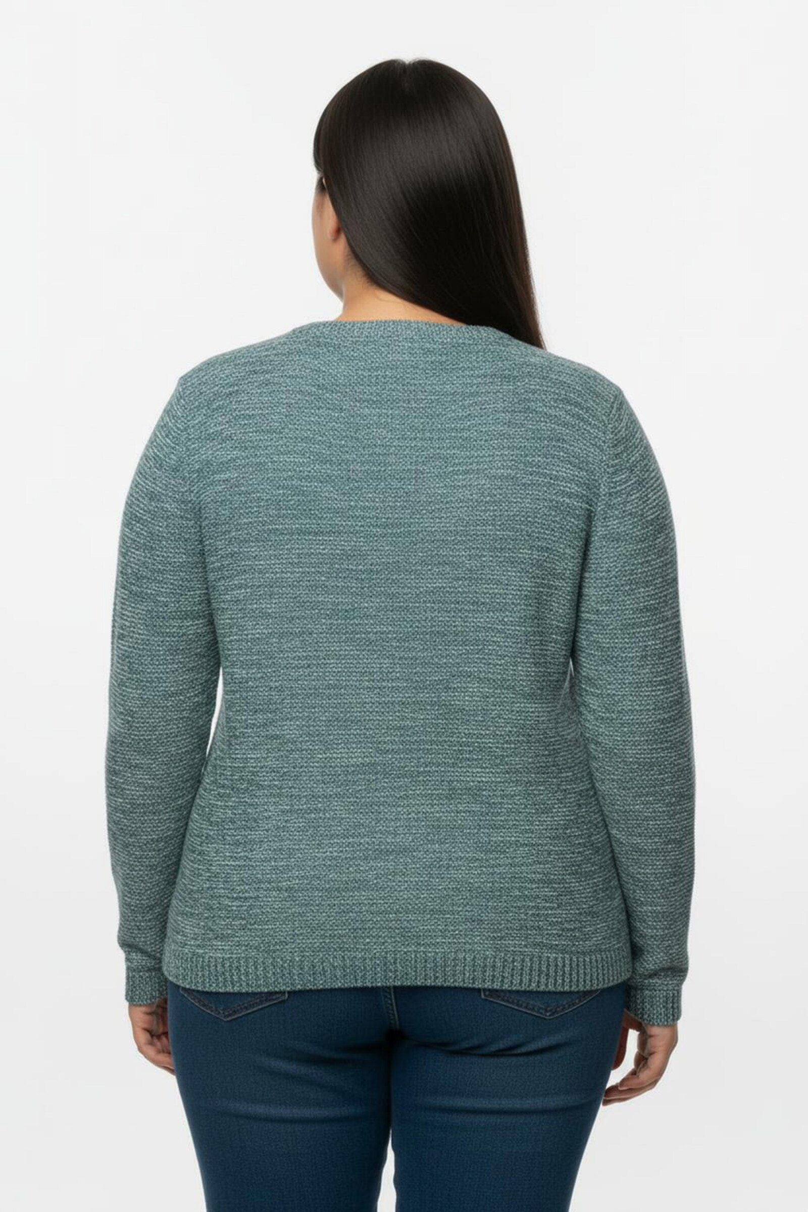 Rundhalspullover aus Melange-Strick - petrol-meliert