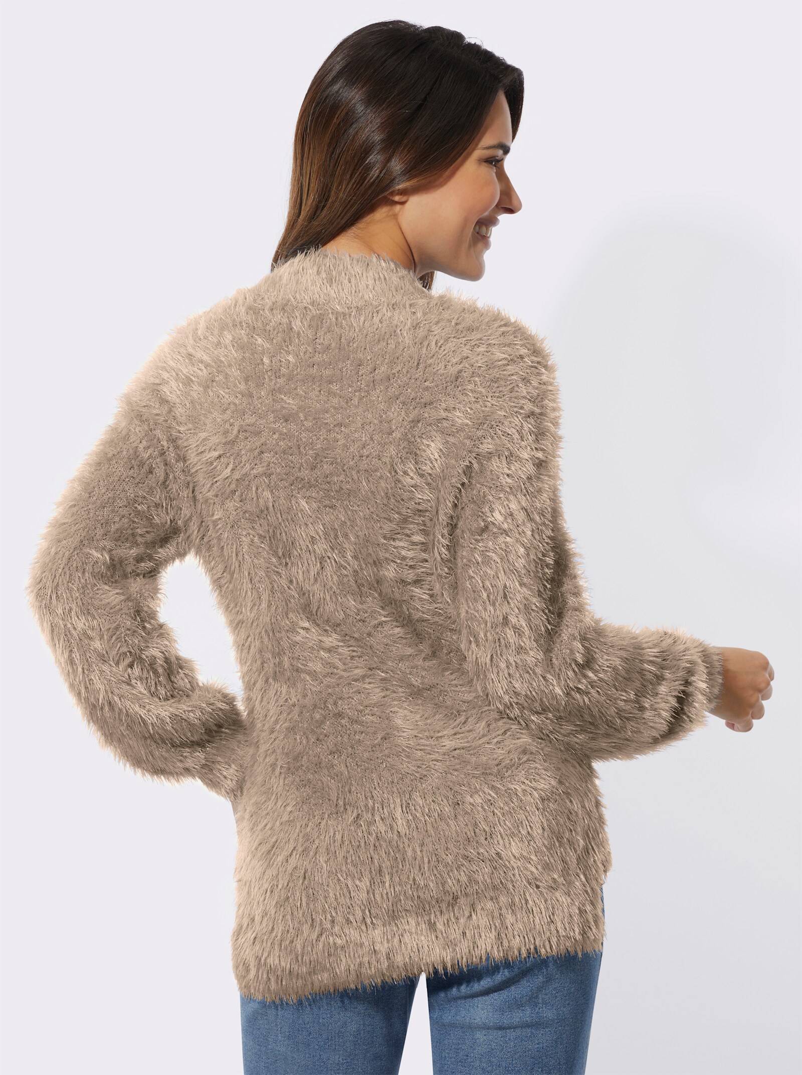 Stehkragenpullover mit Flauschgarn - sesam
