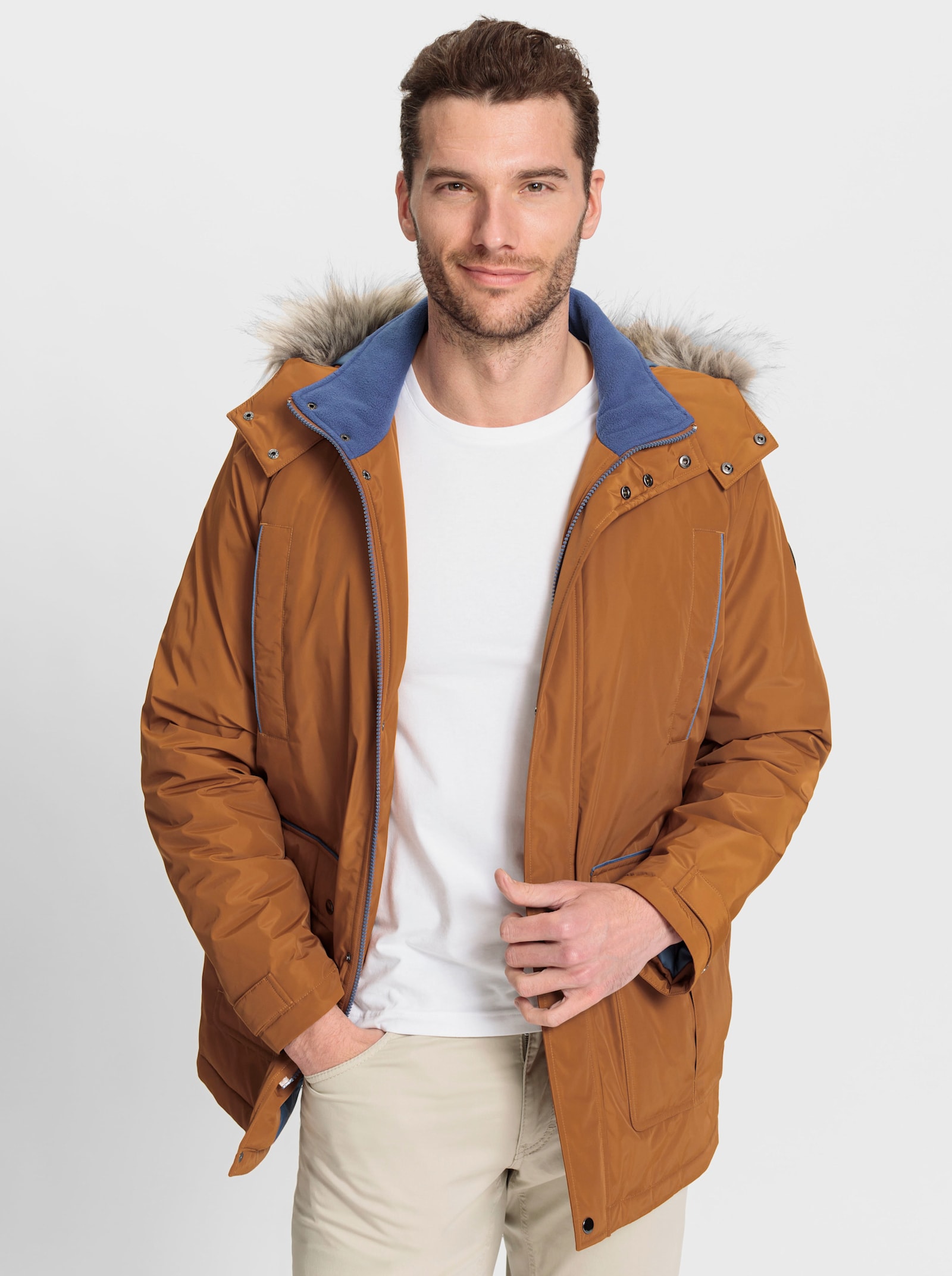 Marco Donati Longjacke mit Pelzimitat - cognac