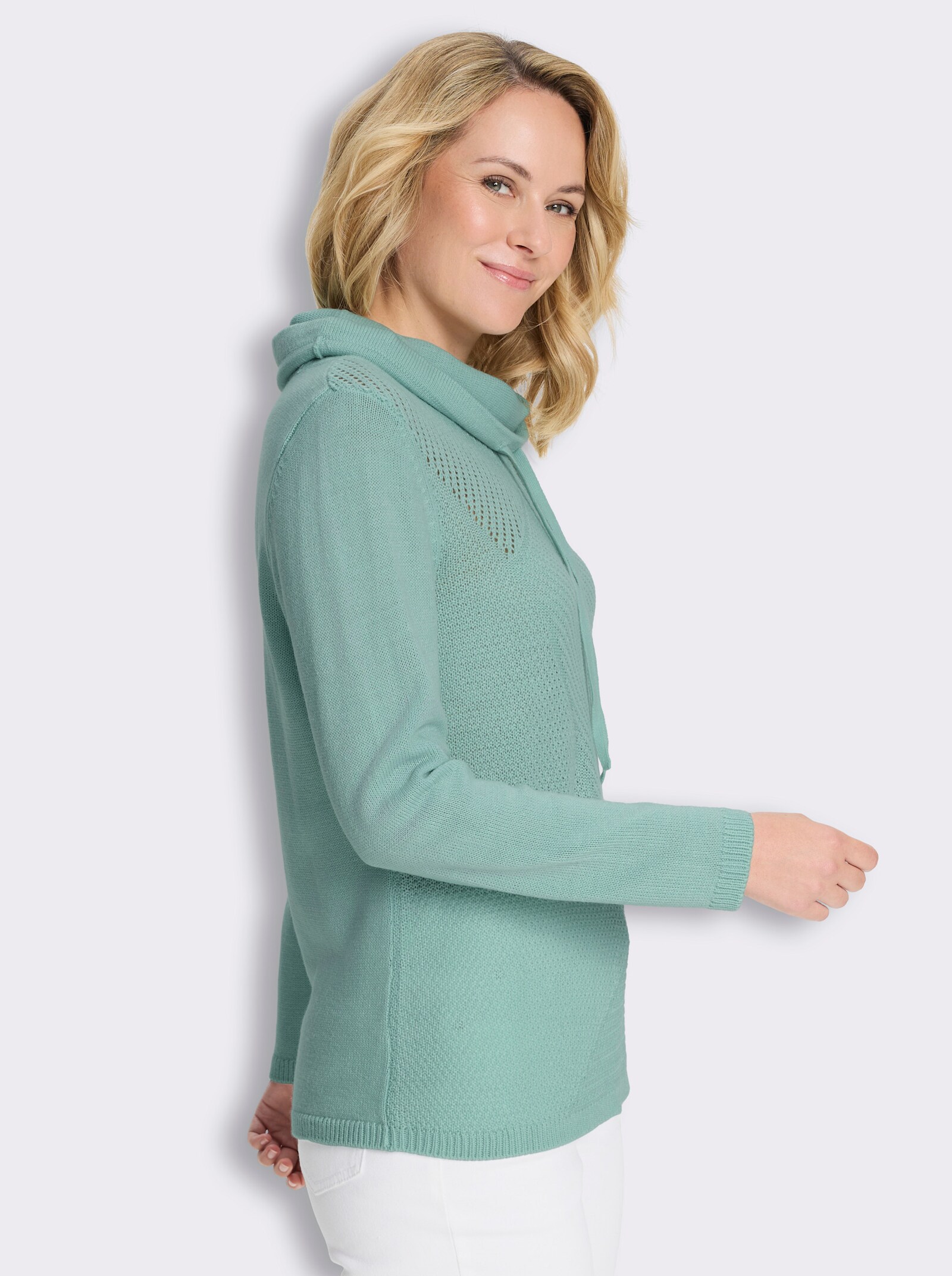 Stehkragenpullover mit Strickmuster im Vorderteil - kalkmint