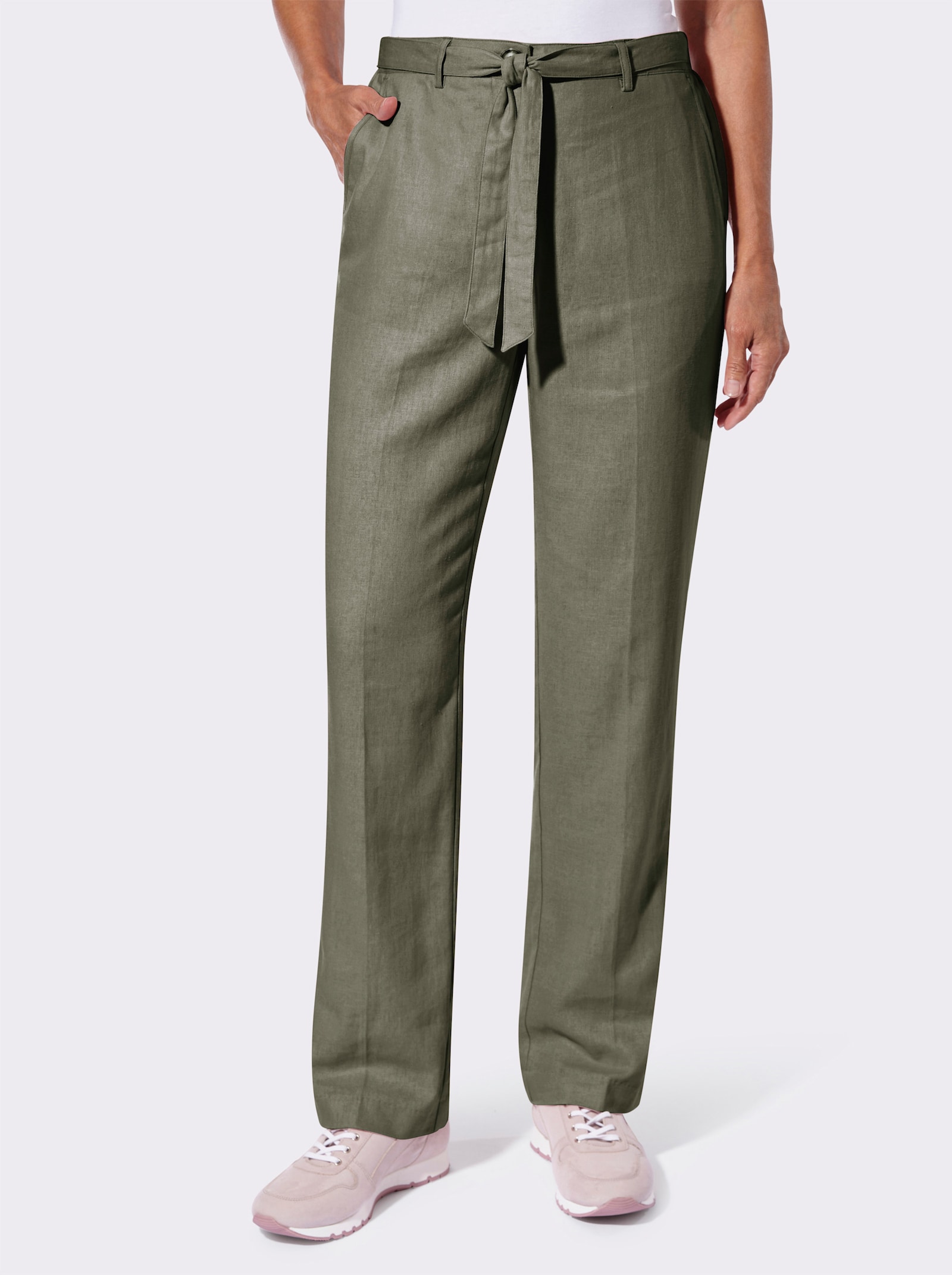 Hose mit abnehmbarem Bindegürtel - khaki