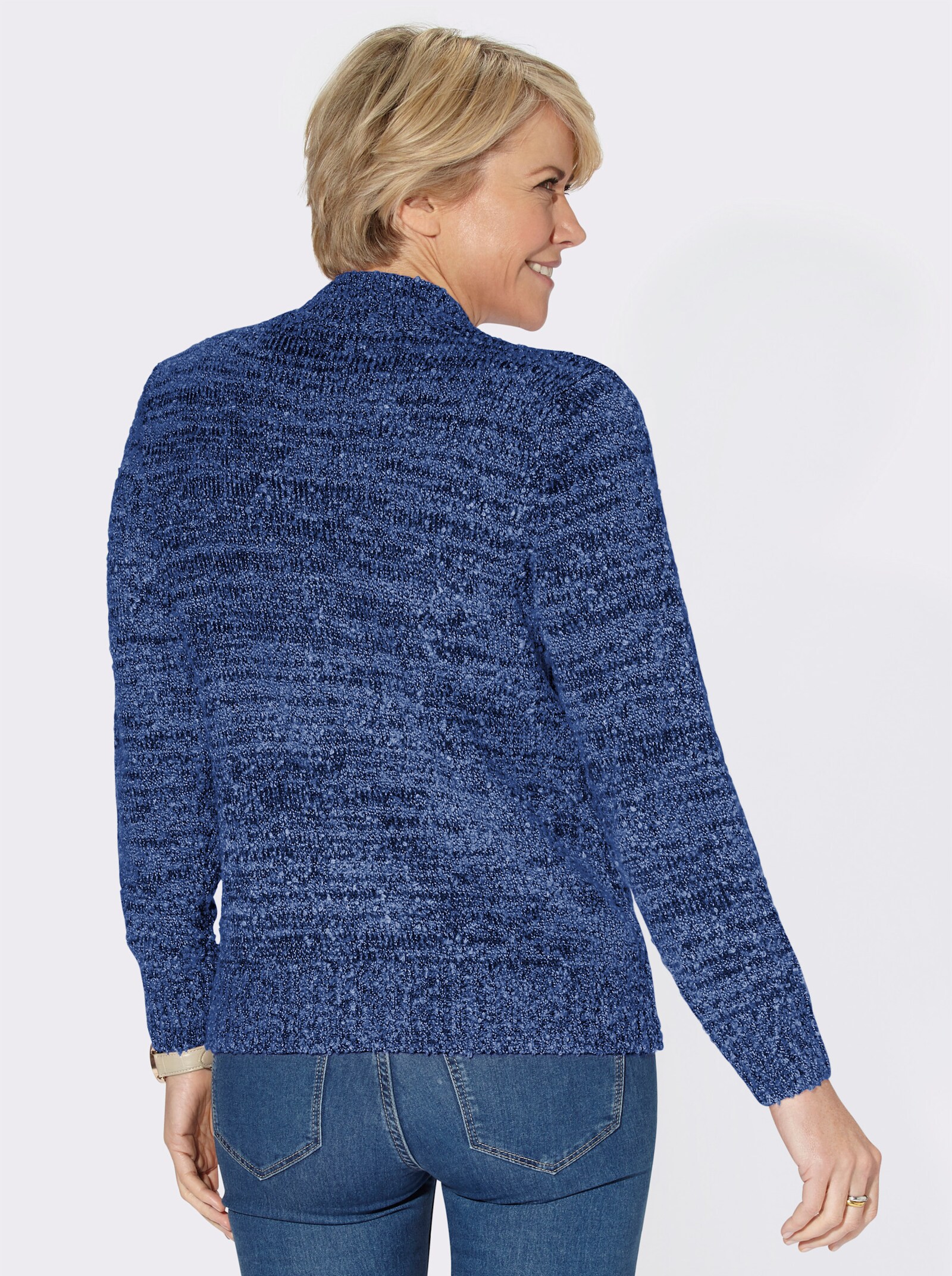 Stehkragenpullover passformgerecht gestrickt - nachtblau-meliert