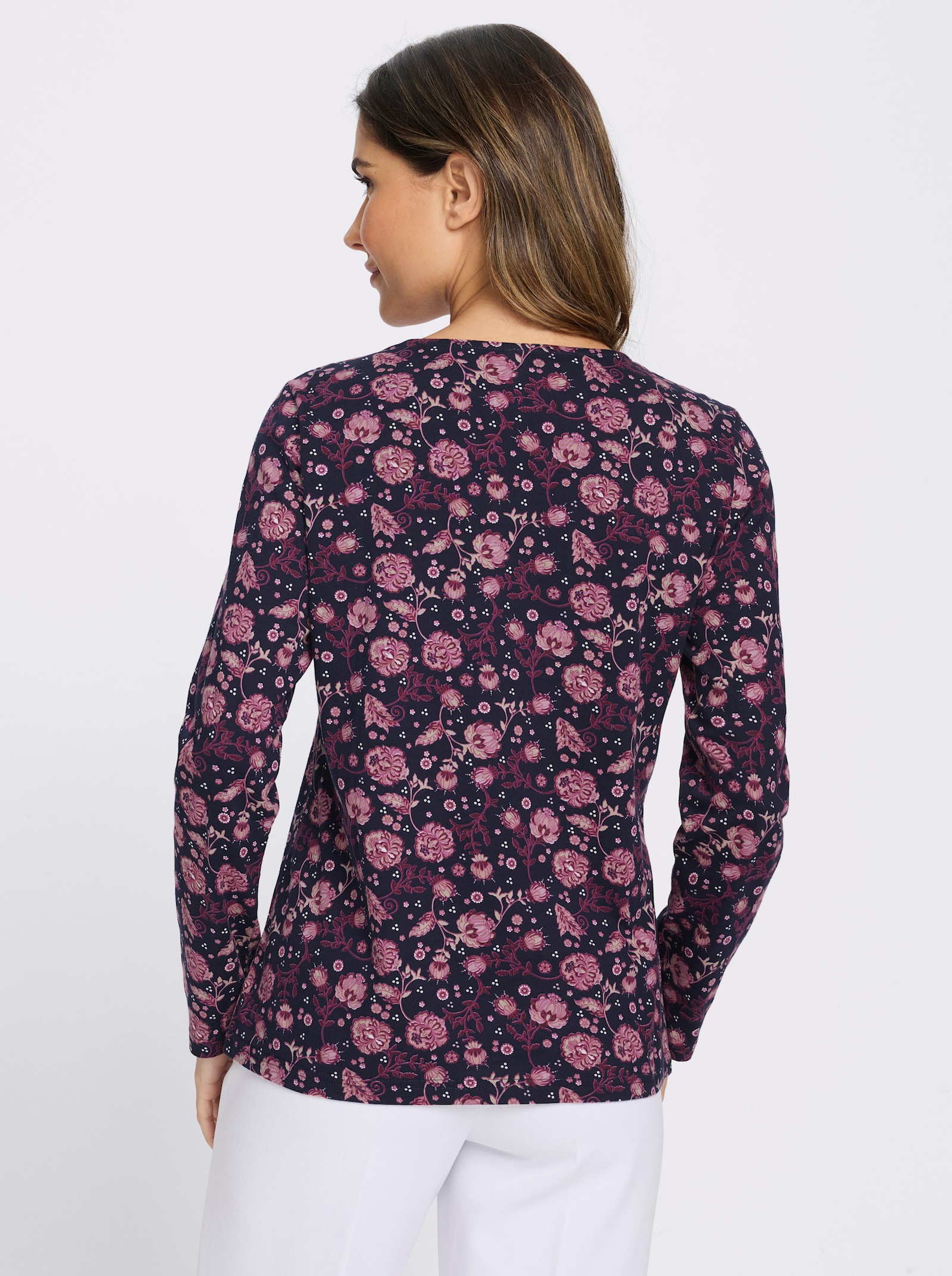 Langarmshirt aus reiner Baumwolle - marine-erika-bedruckt