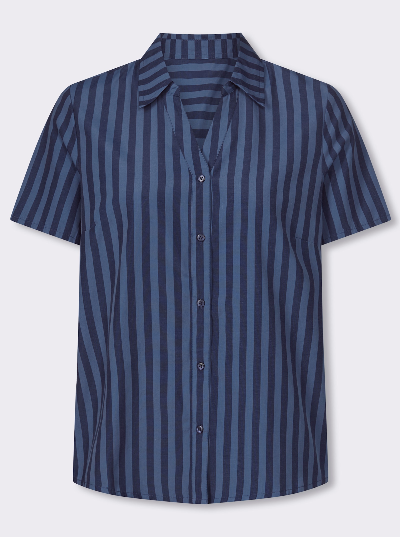 Kurzarm-Bluse mit Längsstreifen - dunkelblau-gestreift